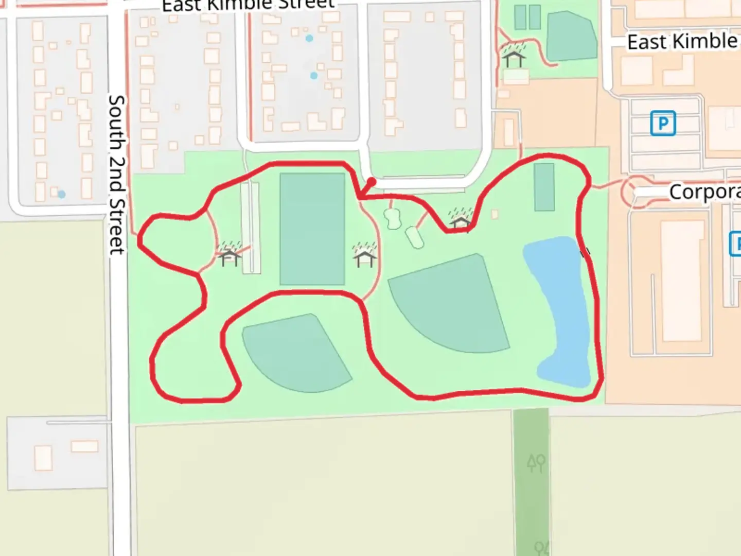 An image depicting the trail Southern View Community Park Loop and its surrounding area.