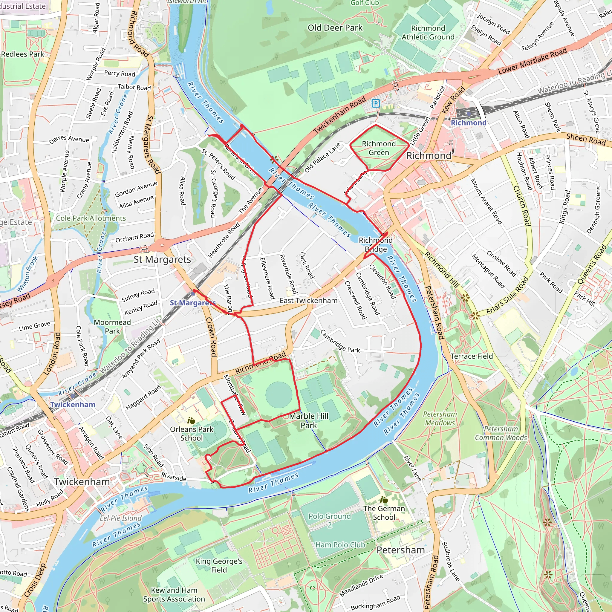 Richmond Green, River Thames and Marble Hill Park Loop mobile static map