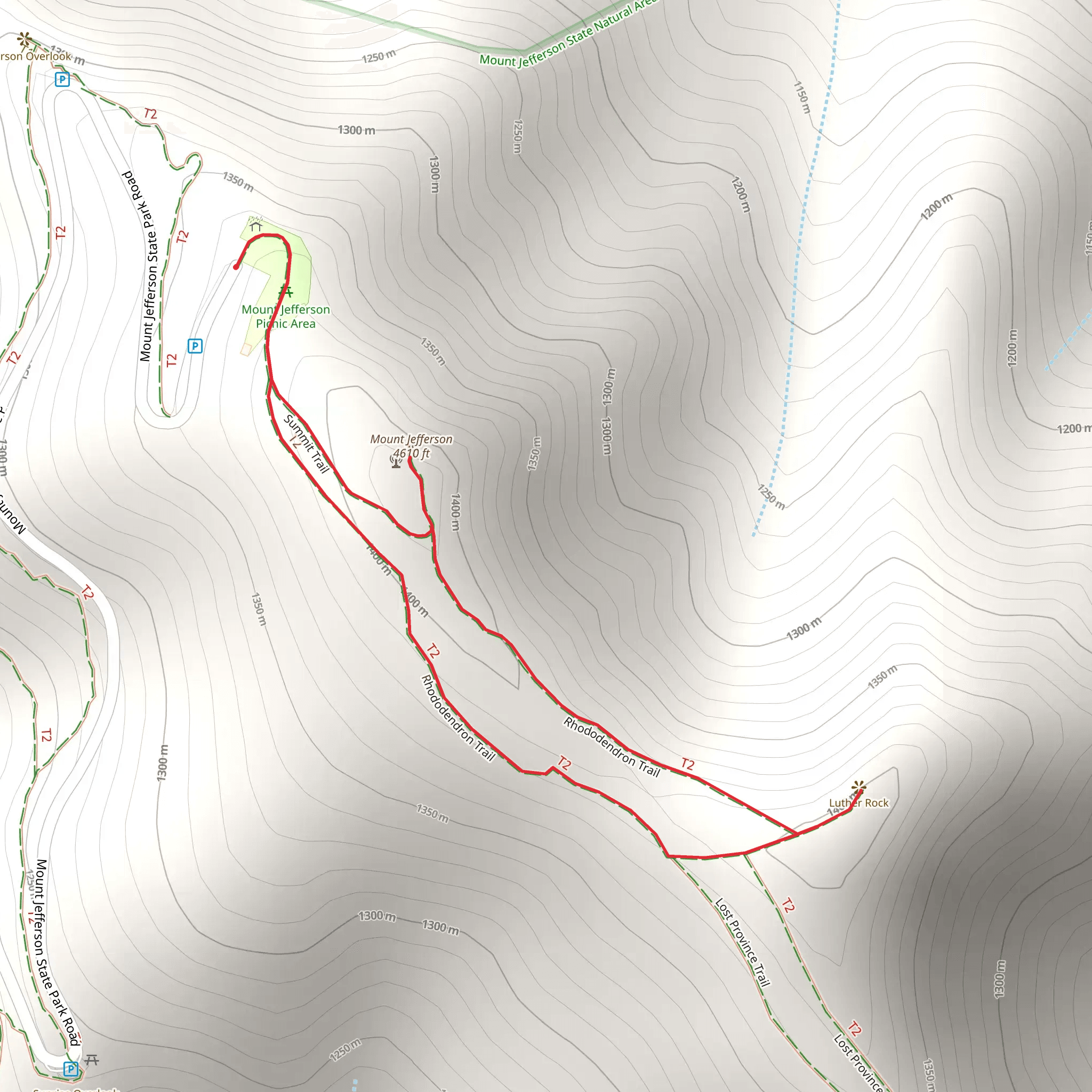Mount Jefferson via Summit Trail and Rhododendron Trail mobile static map
