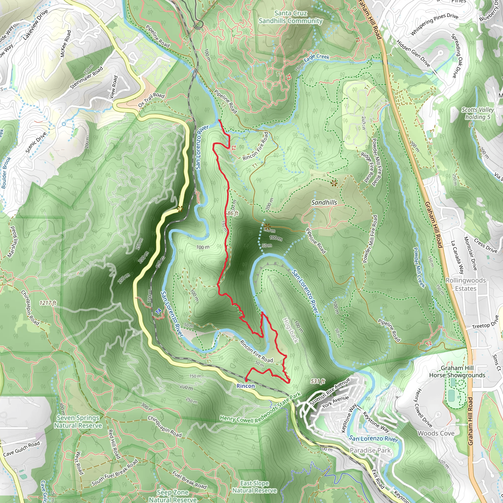 San Lorenzo River and Eagle Creek via River Trail Pedestrian mobile static map