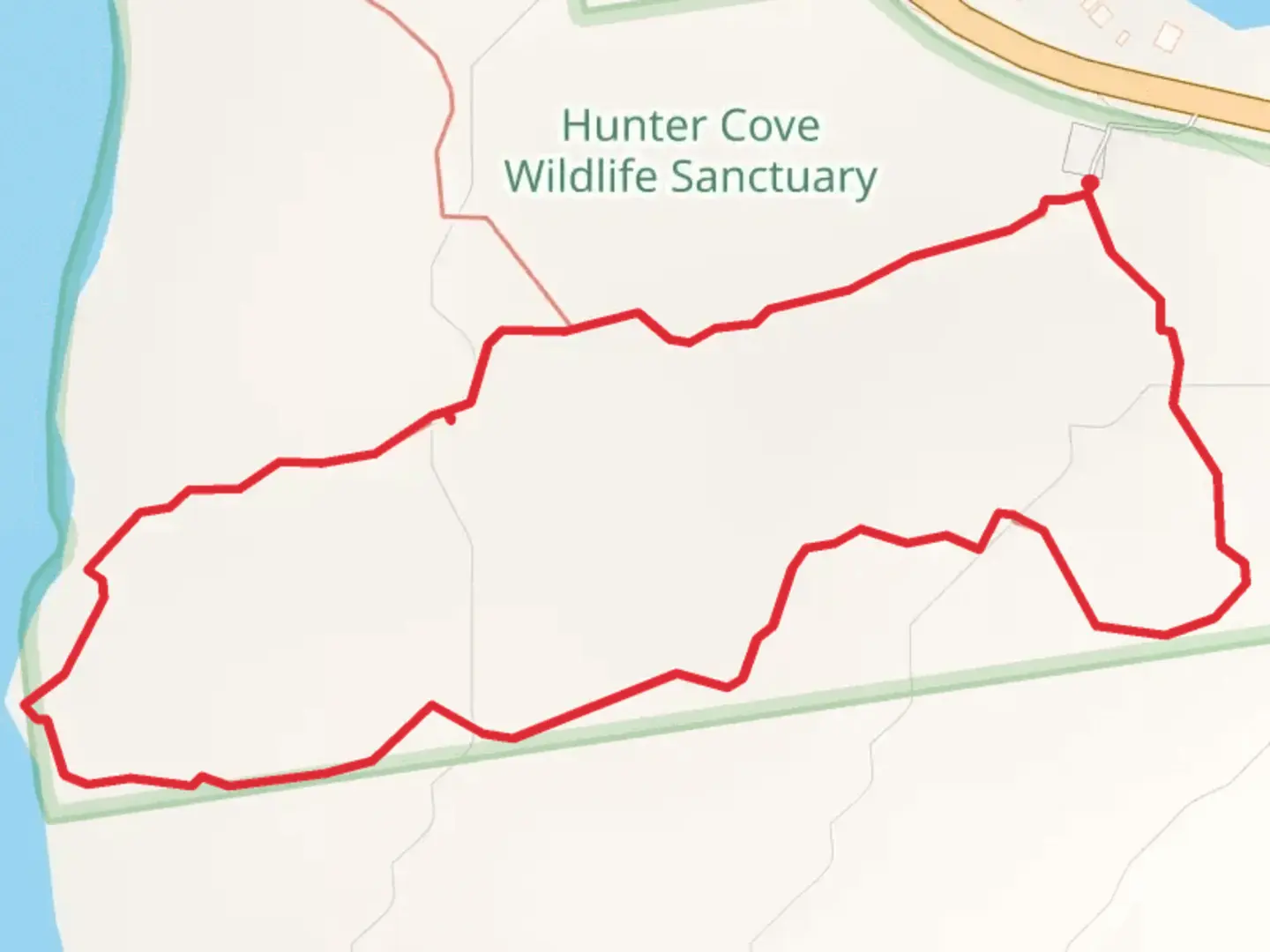 An image depicting the trail Hunter Cove Wildlife Sanctuary Loop and its surrounding area.