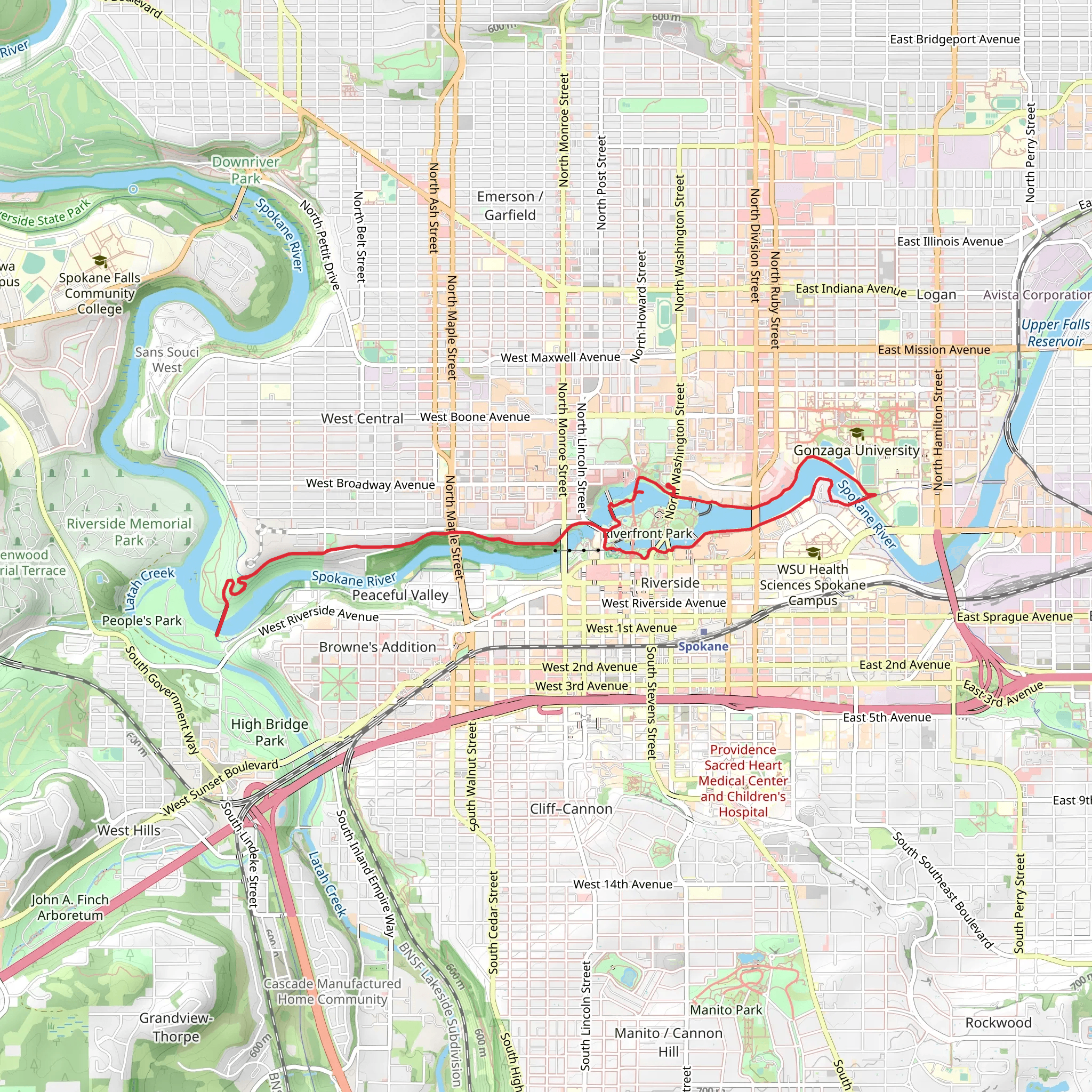 Spokane River Centennial Trail and River Walk Loop Trail mobile static map