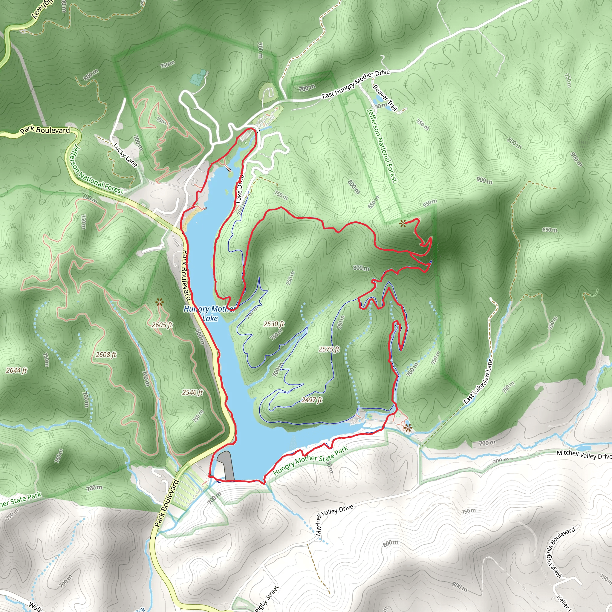 Hungry Mother Lake and Mollys Knob Loop Trail mobile static map