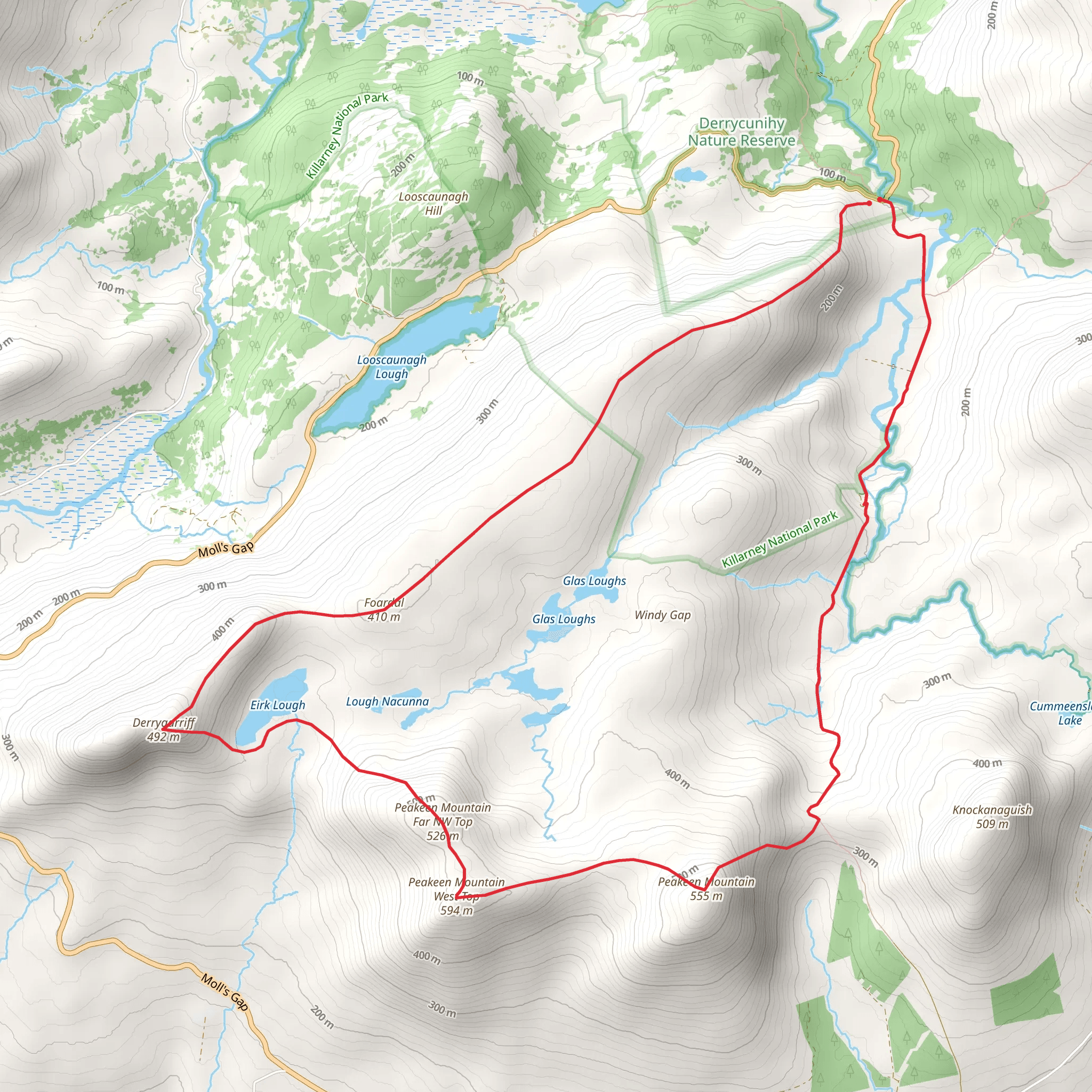 Peakeen Mountains and Derrygarriff Mountain Loop from Gortnacarriga mobile static map
