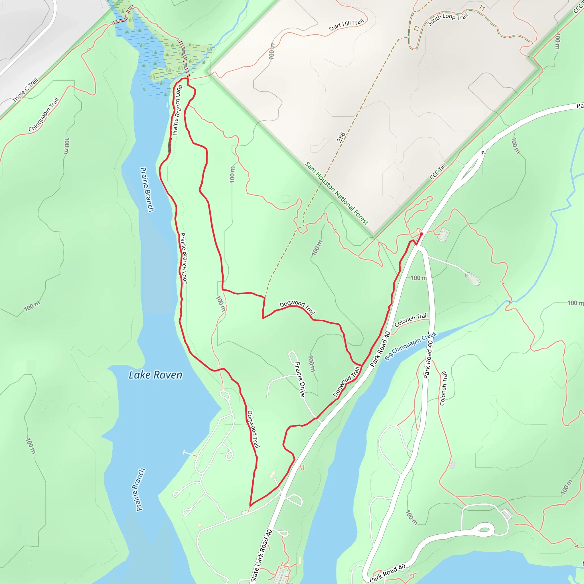 Dogwood and Prairie Branch Loop Trail mobile static map