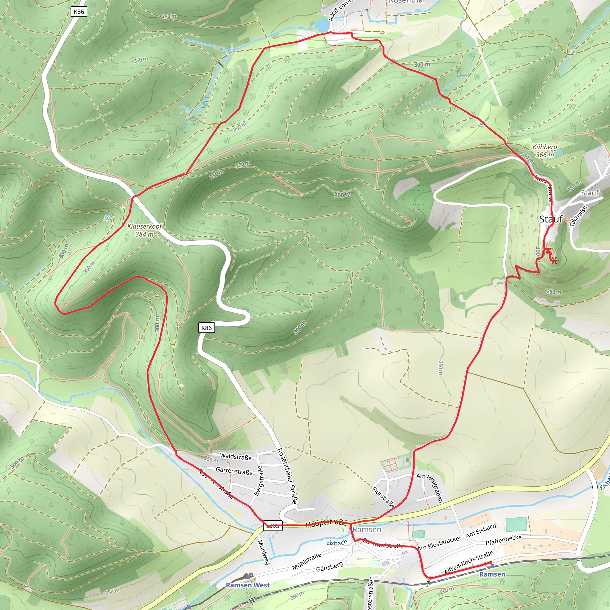 Mennonitenfriedhof and Schloßerg Loop via Ripperterstraße - Ramsen mobile static map