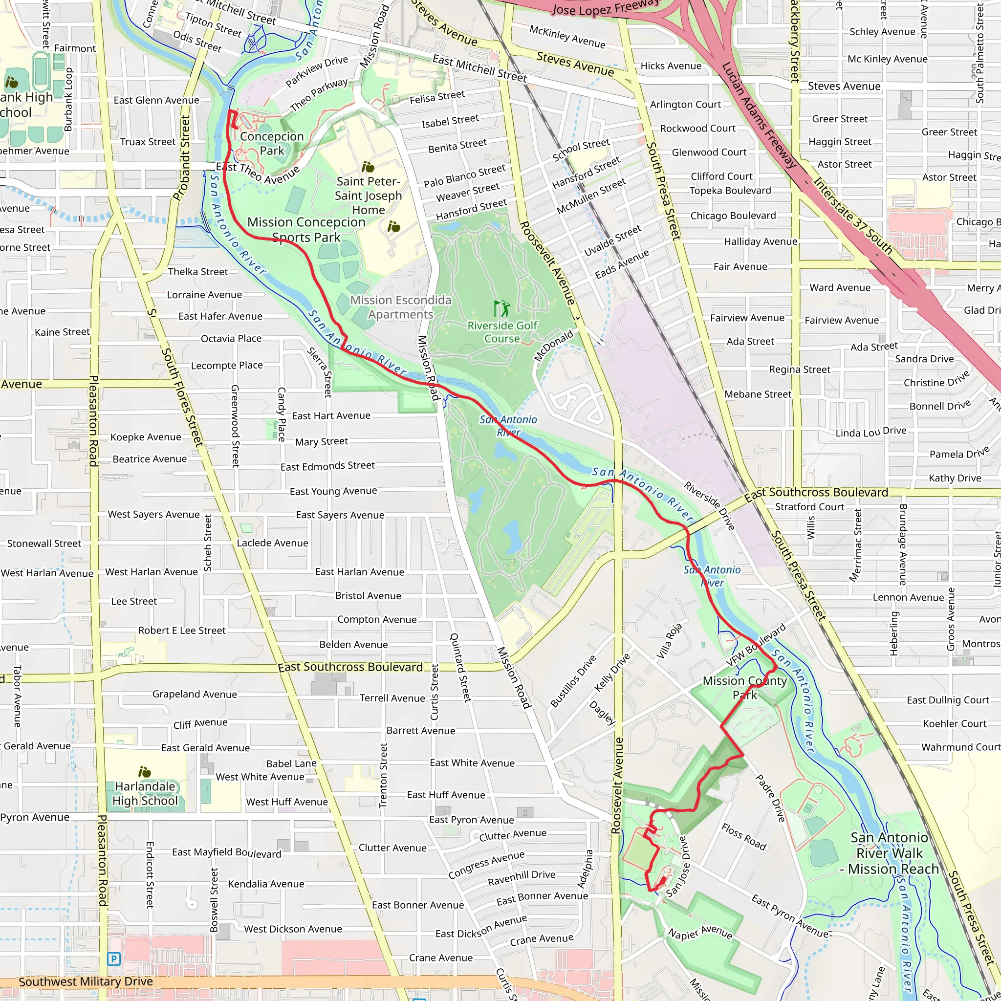 San Antonio River Walk - San Antonio River San Antonio Missions National Historical Park mobile static map
