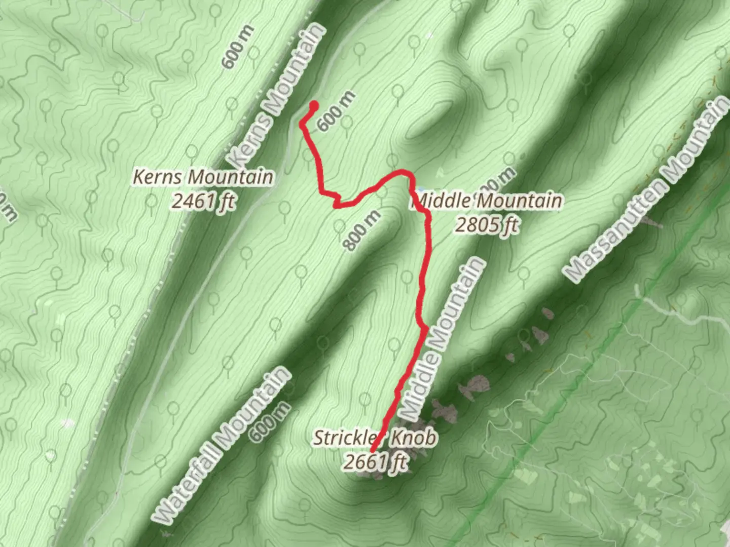 An image depicting the trail Strickler Knob Trail and its surrounding area.