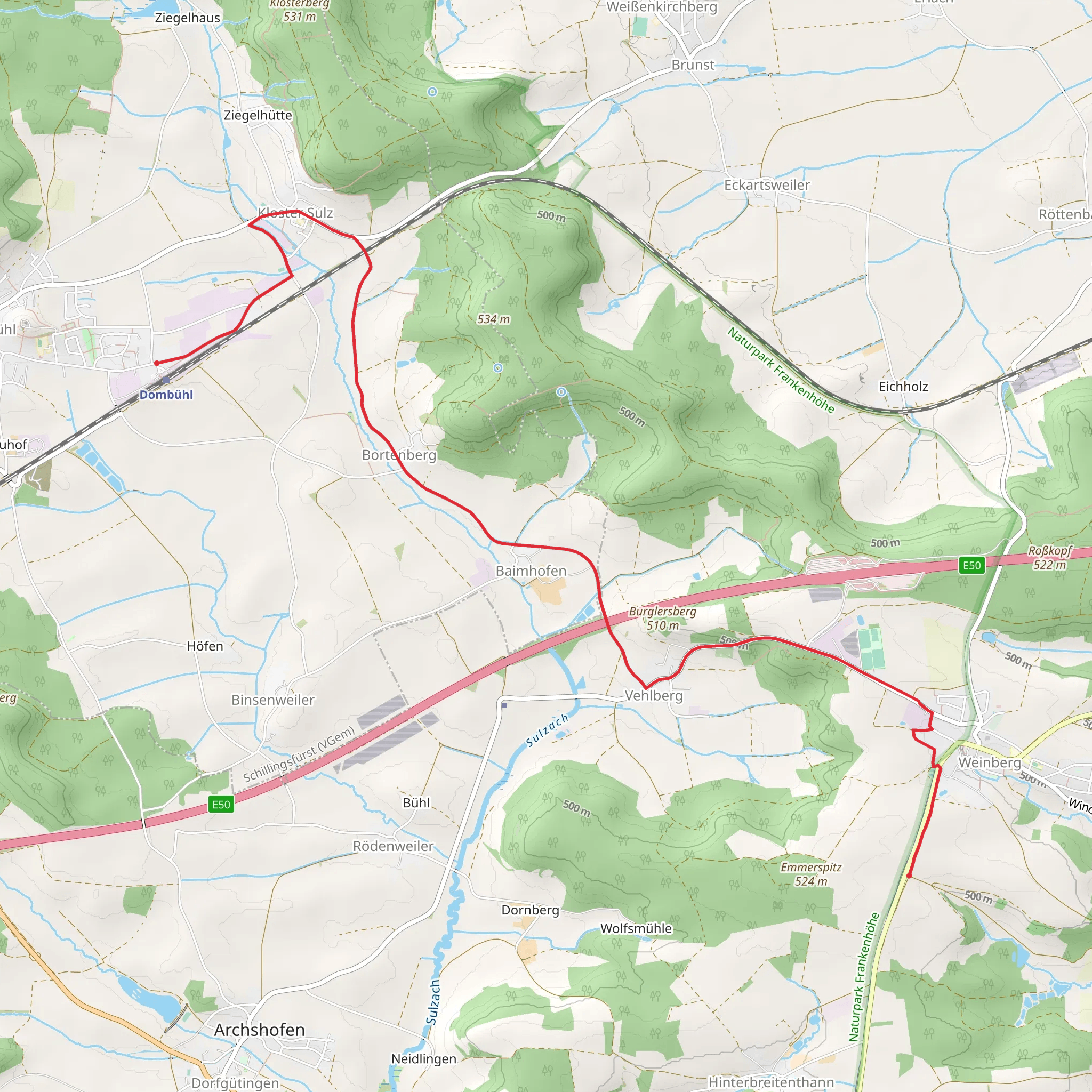 Dombühl to Weinberg Walk mobile static map
