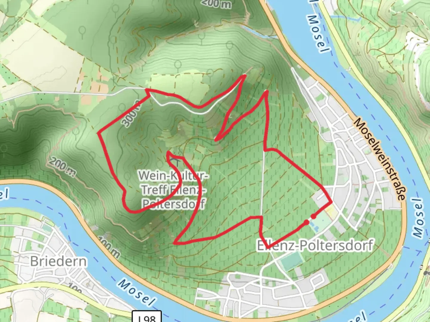 An image depicting the trail Ellenz and Altarberg Loop and its surrounding area.
