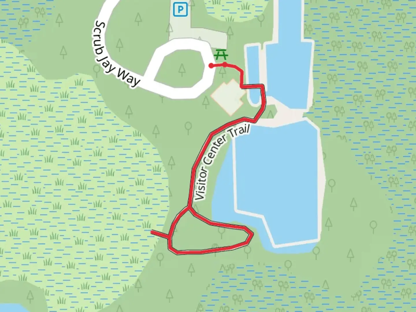 An image depicting the trail Visitor Center Loop Trail and its surrounding area.