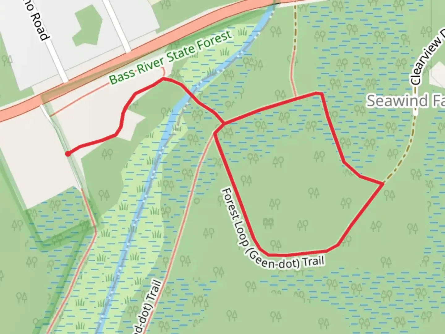 An image depicting the trail Red-Dot and Green-Dot Loop Trail and its surrounding area.