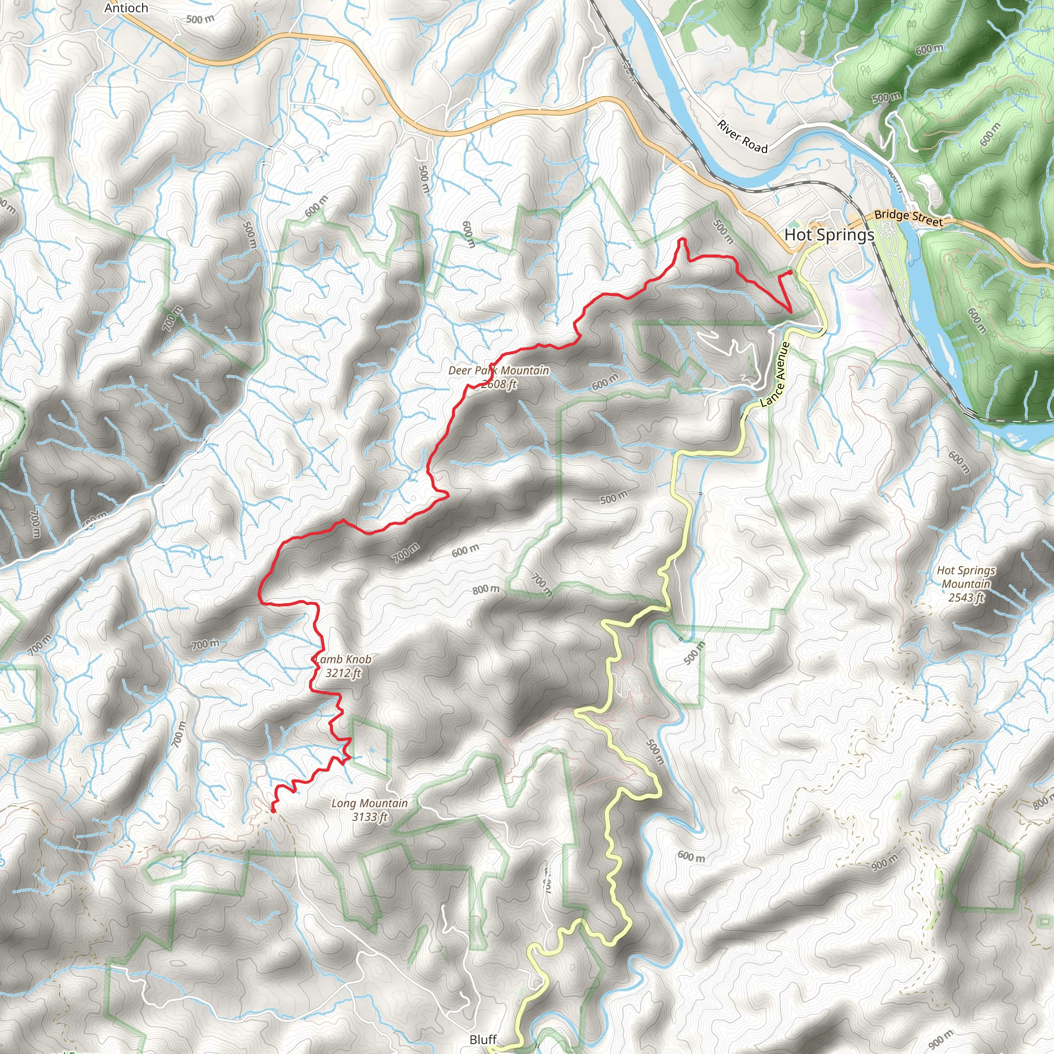 Garenflo Gap to Hot Springs via Appalachian Trail mobile static map