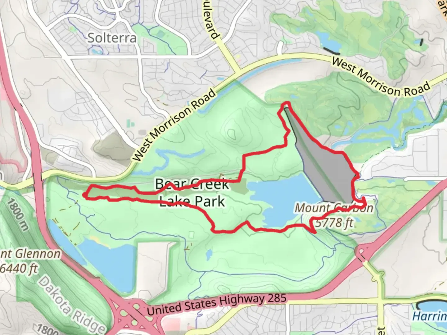 An image depicting the trail Bear Creek Lake Loop - Bear Creek Lake Park and its surrounding area.
