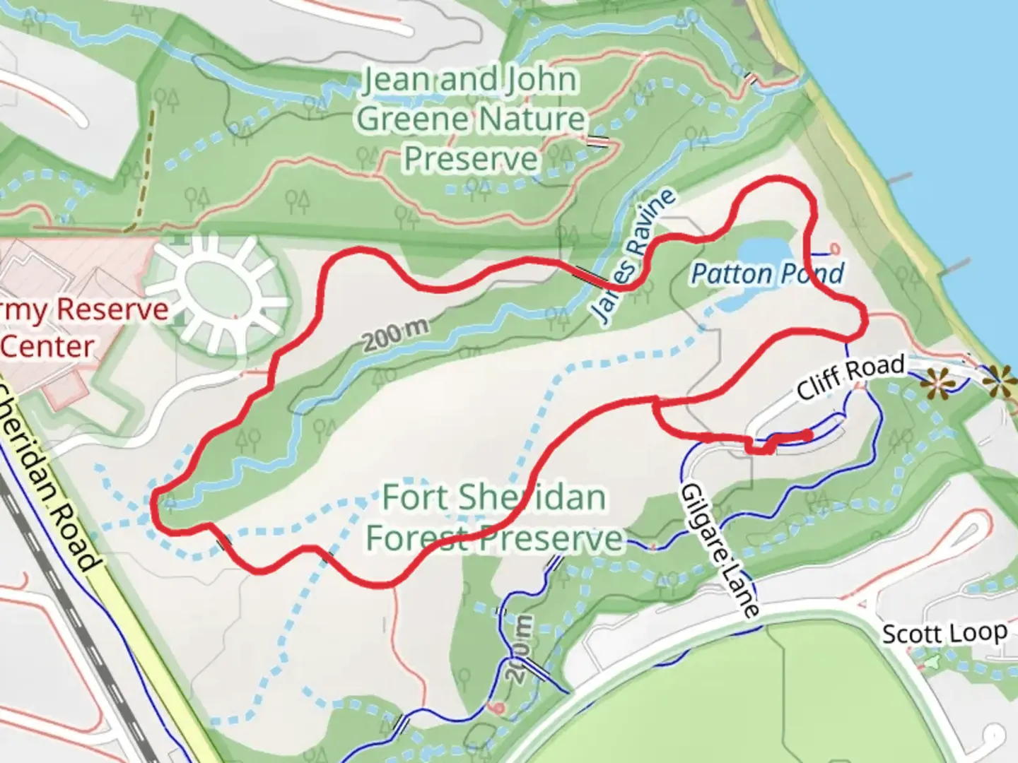 An image depicting the trail Fort Sheridan Birding Loop Trail and its surrounding area.