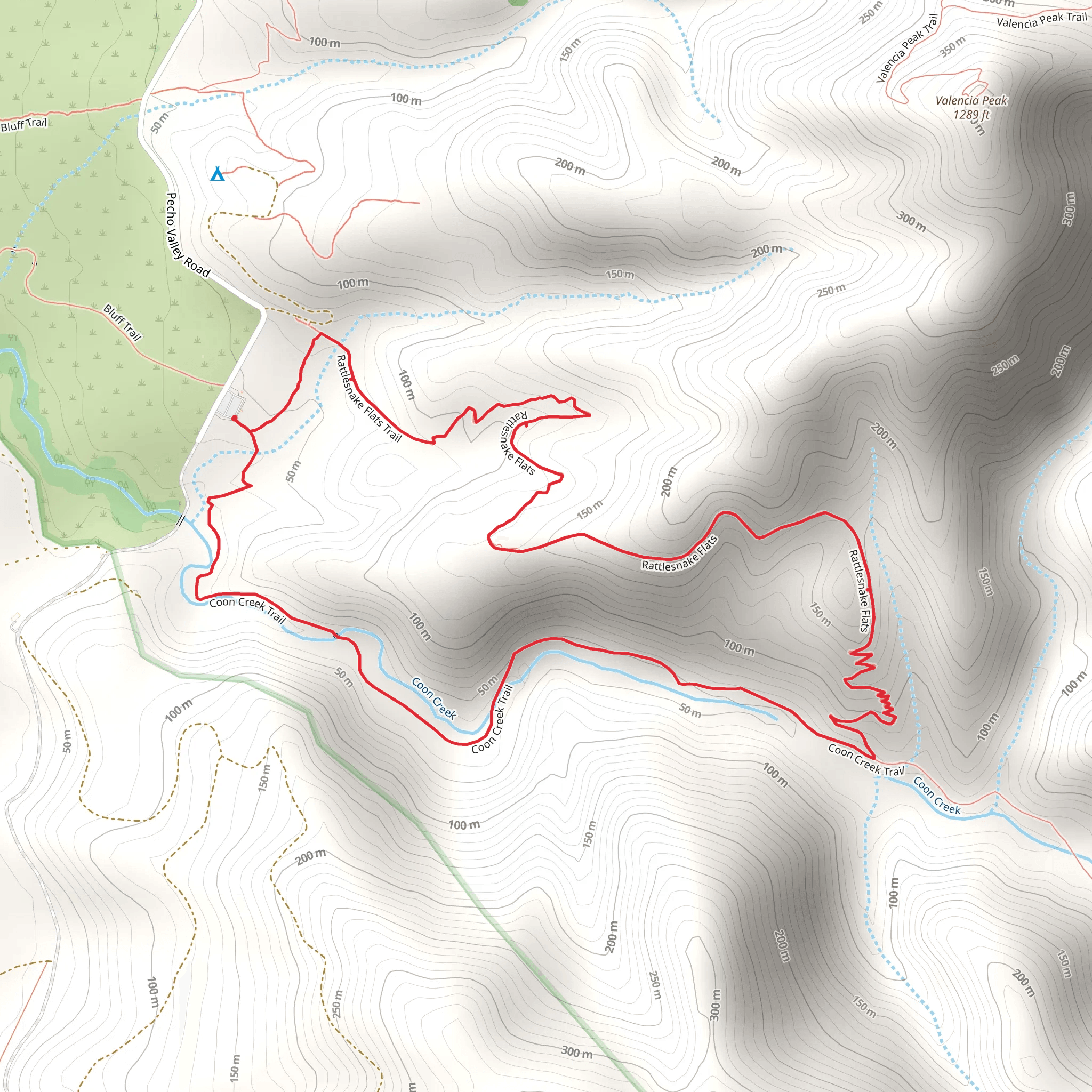 Coon Creek Trail and Rattlesnake Flats Trail Loop mobile static map