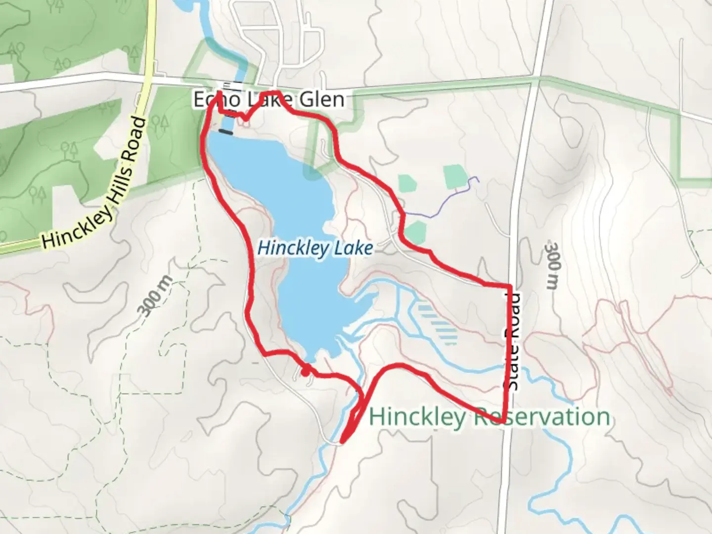 An image depicting the trail Hinckley Lake and Hinckley Reservation Loop and its surrounding area.