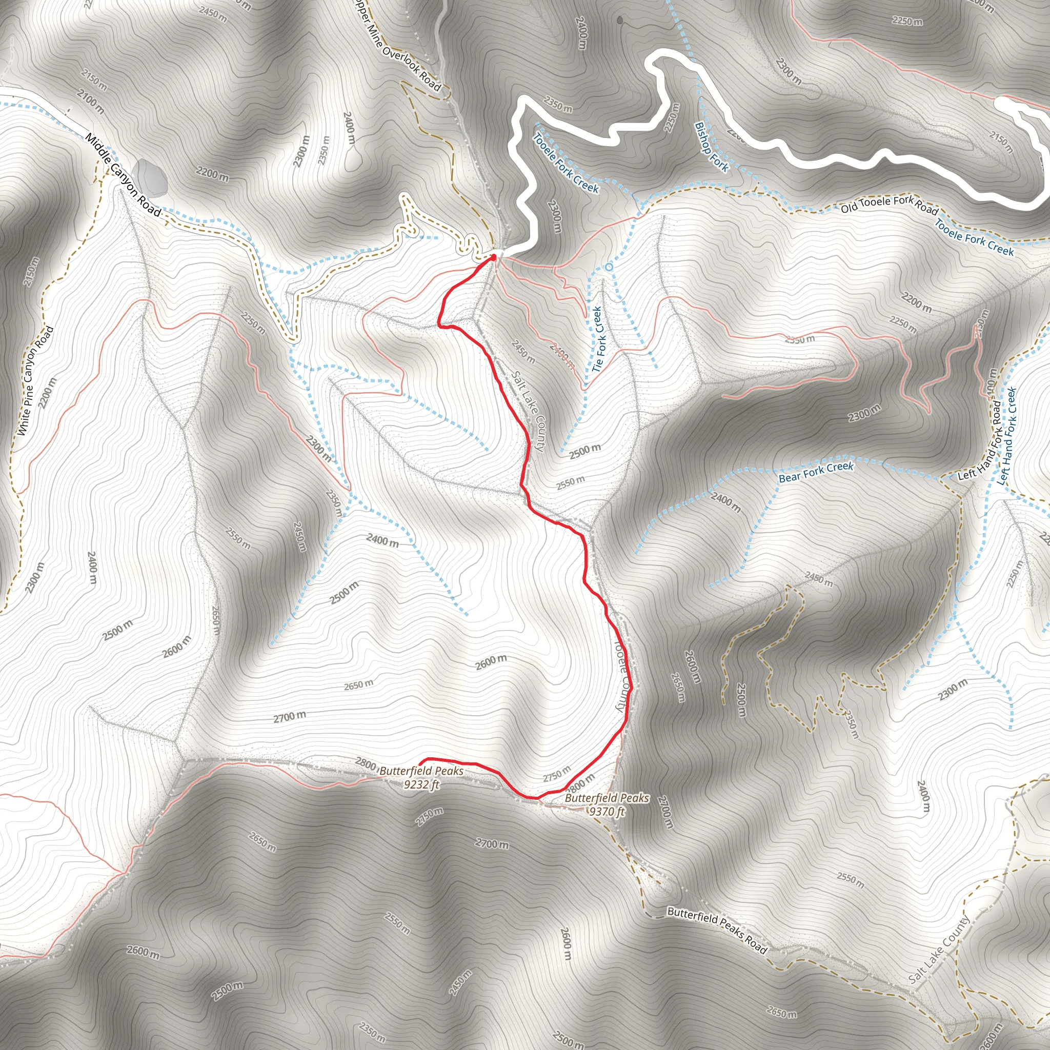 Butterfield Peaks Out and Back mobile static map