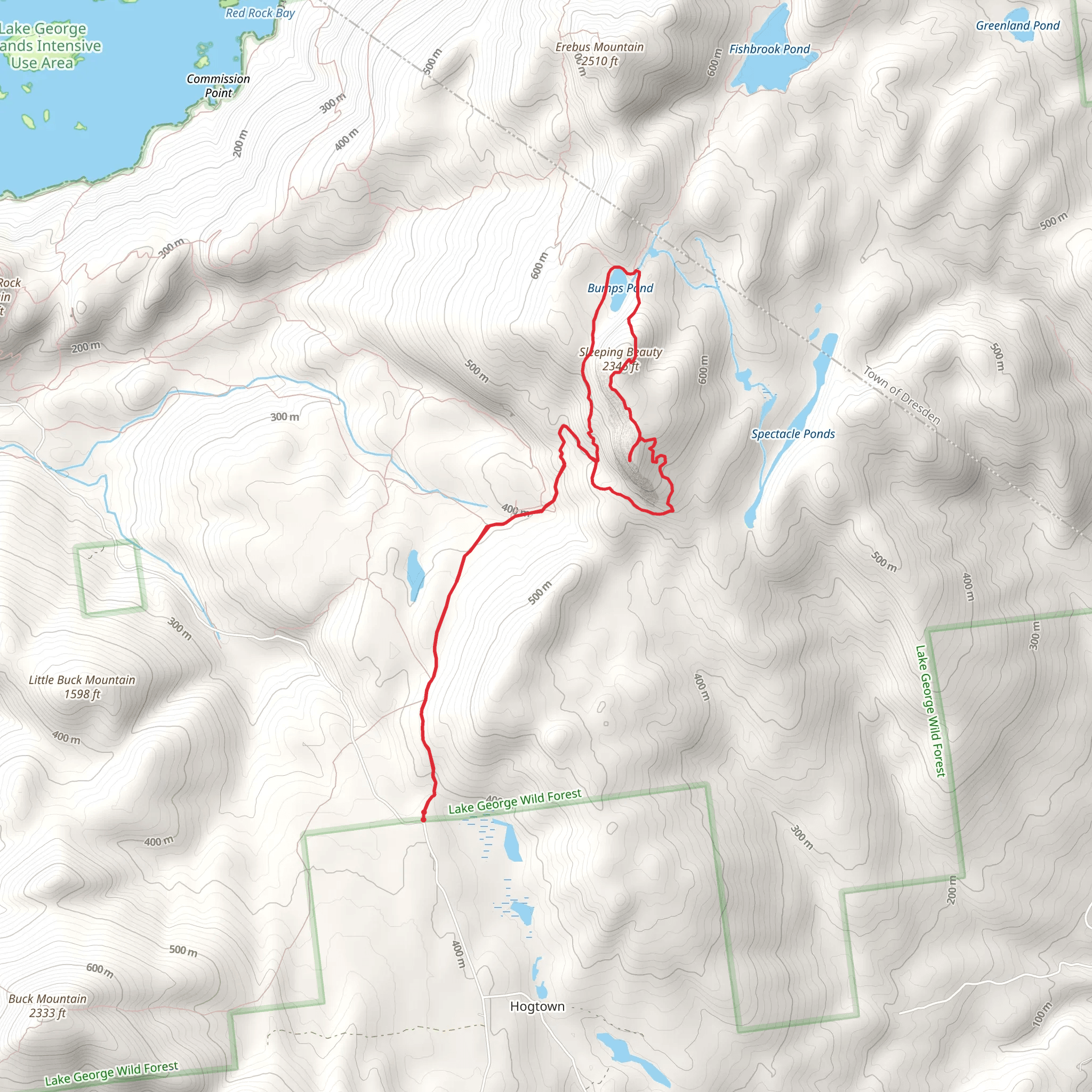 Bumps Pond and Sleeping Beauty from Shelving Rock Road mobile static map