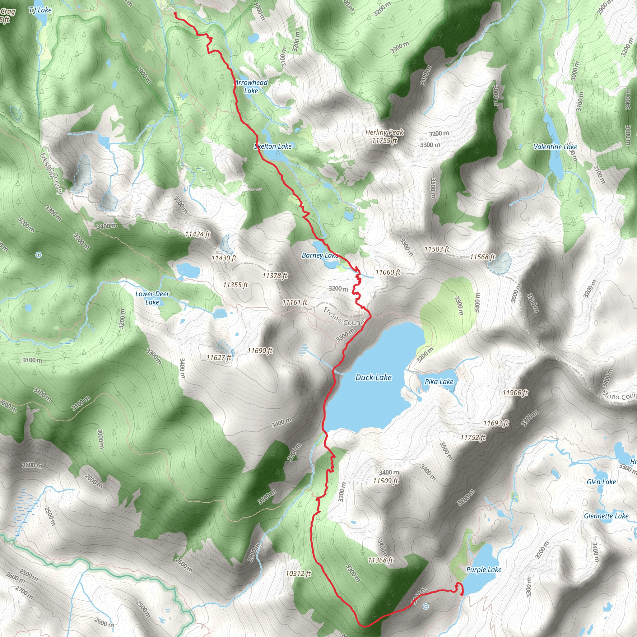 Purple Lake via Duck Pass Trail mobile static map