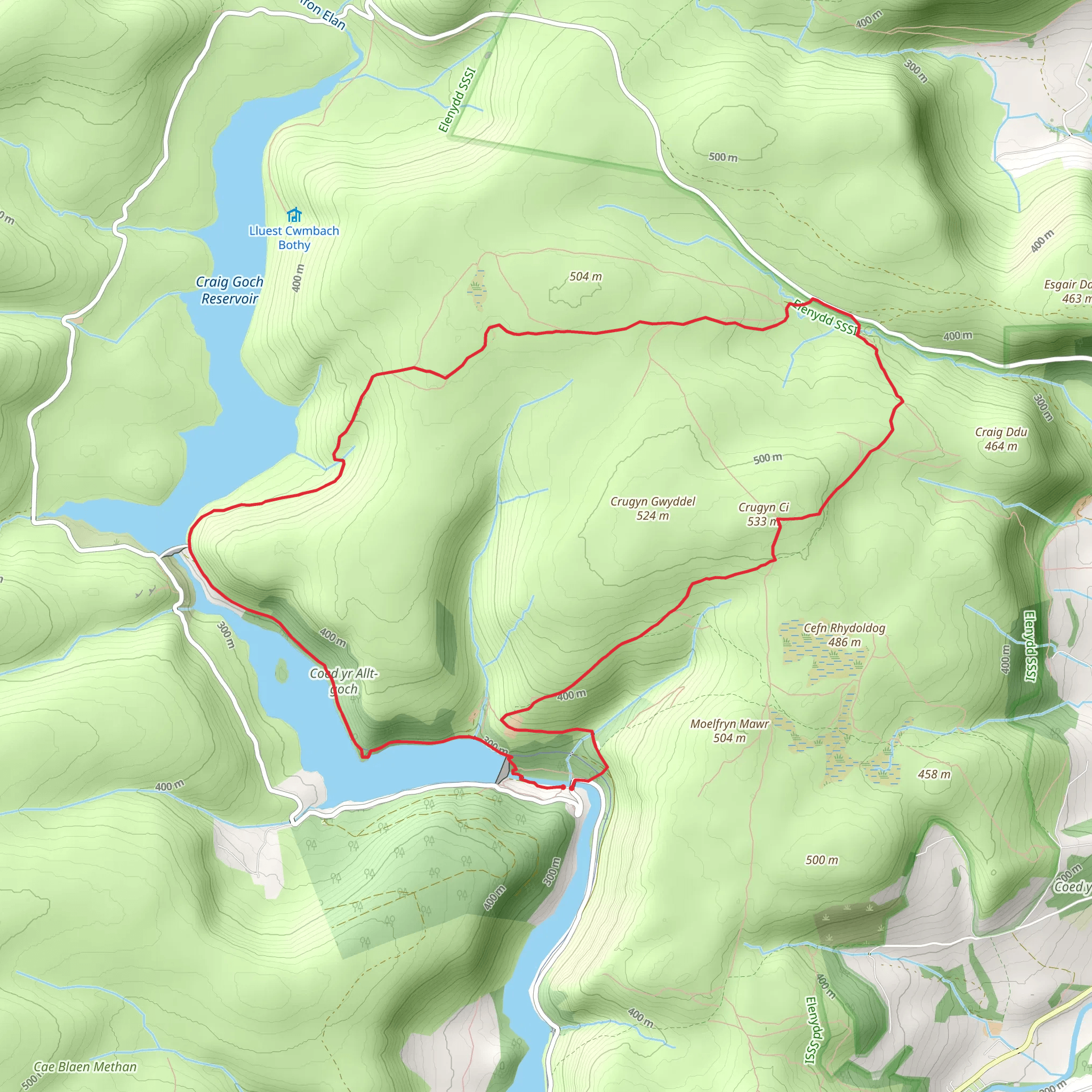Crugyn Ci - Esgair Perfedd and Penygarreg - Elan Valley mobile static map