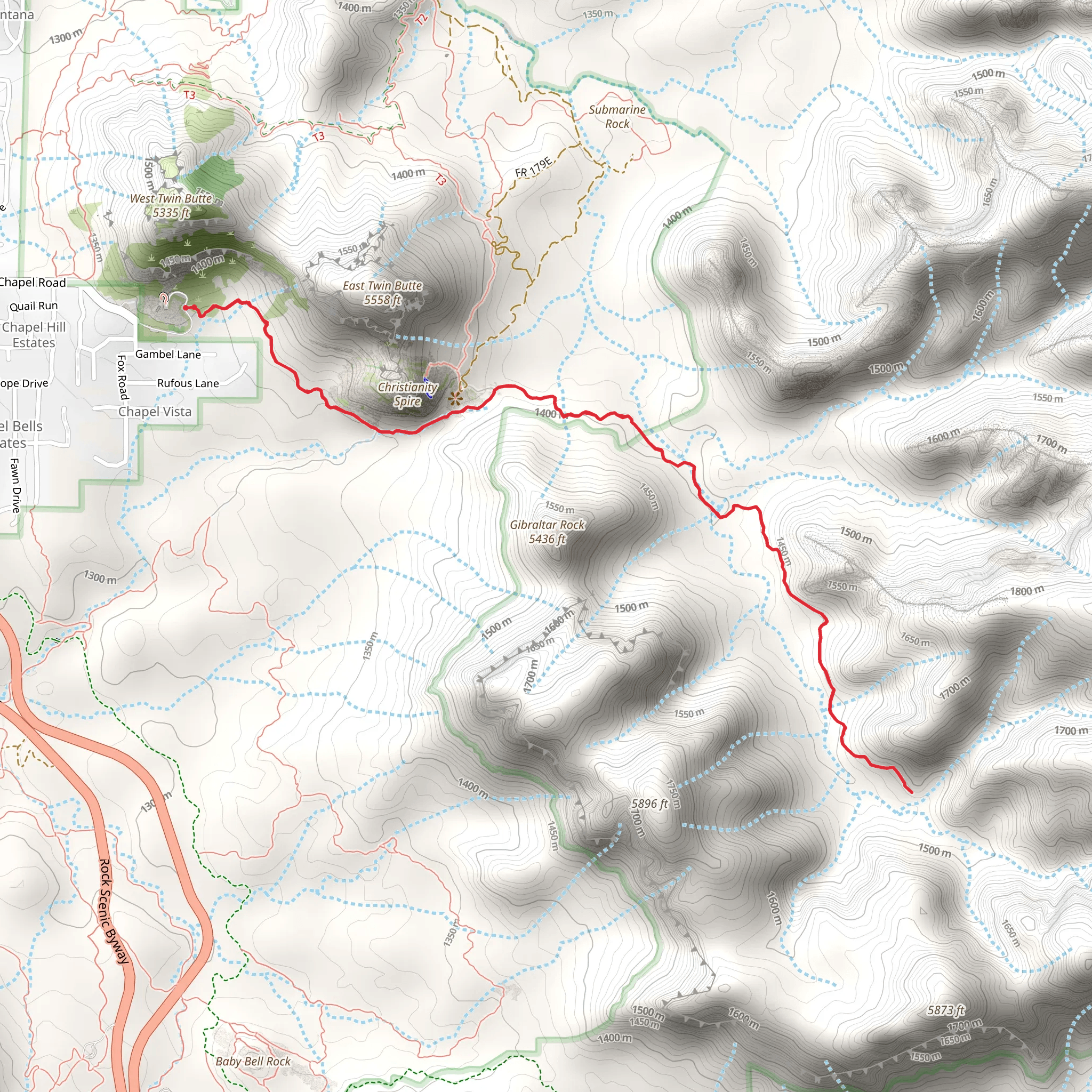 Jim Bryant Trail via Chapel Trail mobile static map