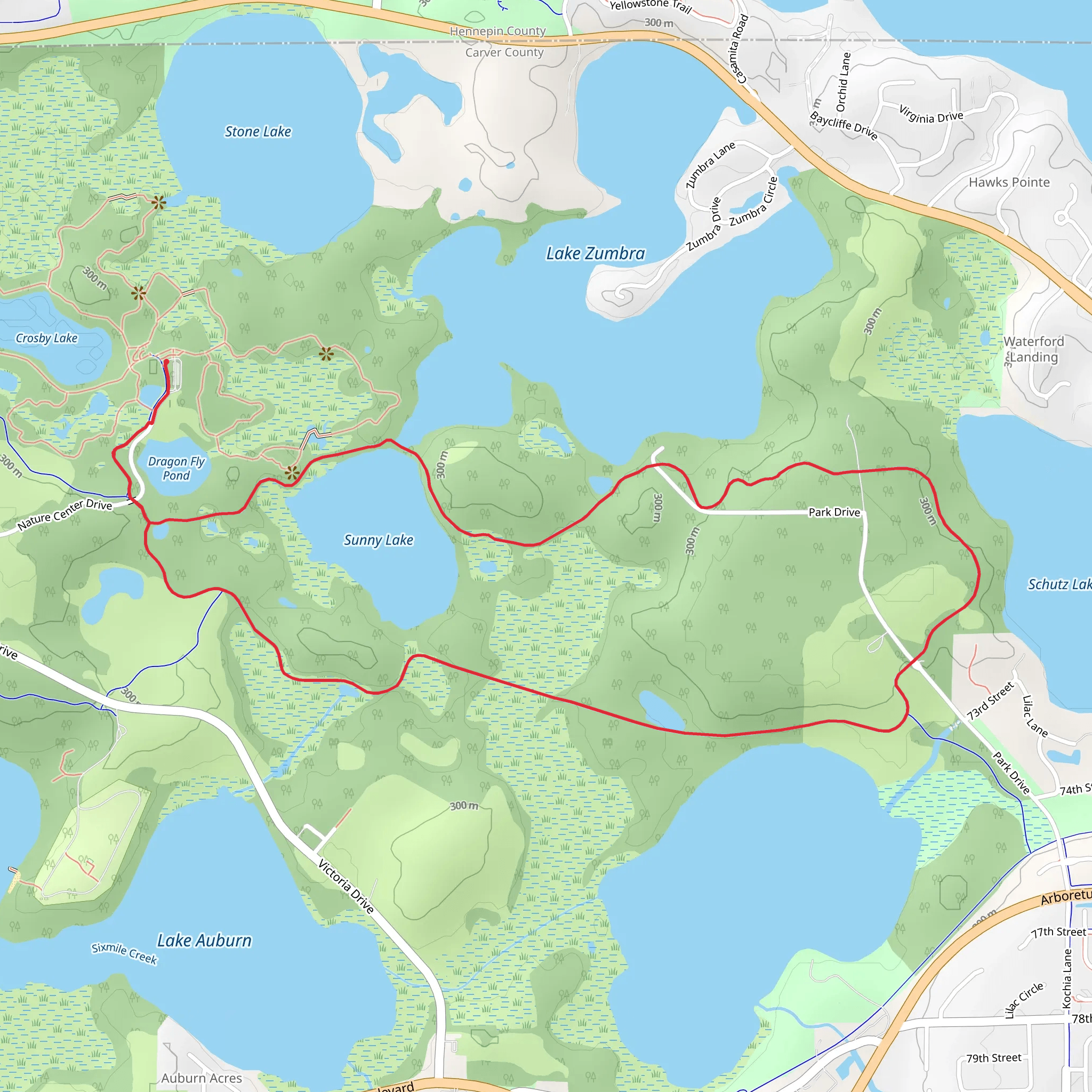 Dragon Fly Pond and Sunny Lake Loop mobile static map