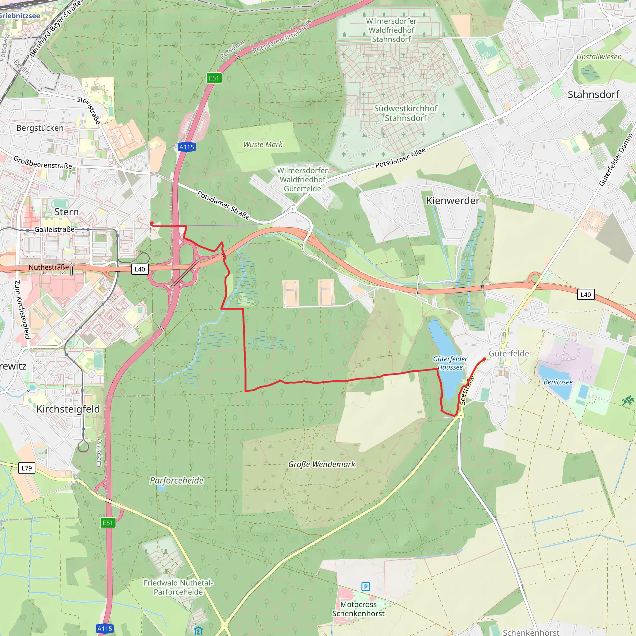 Stern to Gueterfelde Haussee via Fontaneweg F5 mobile static map