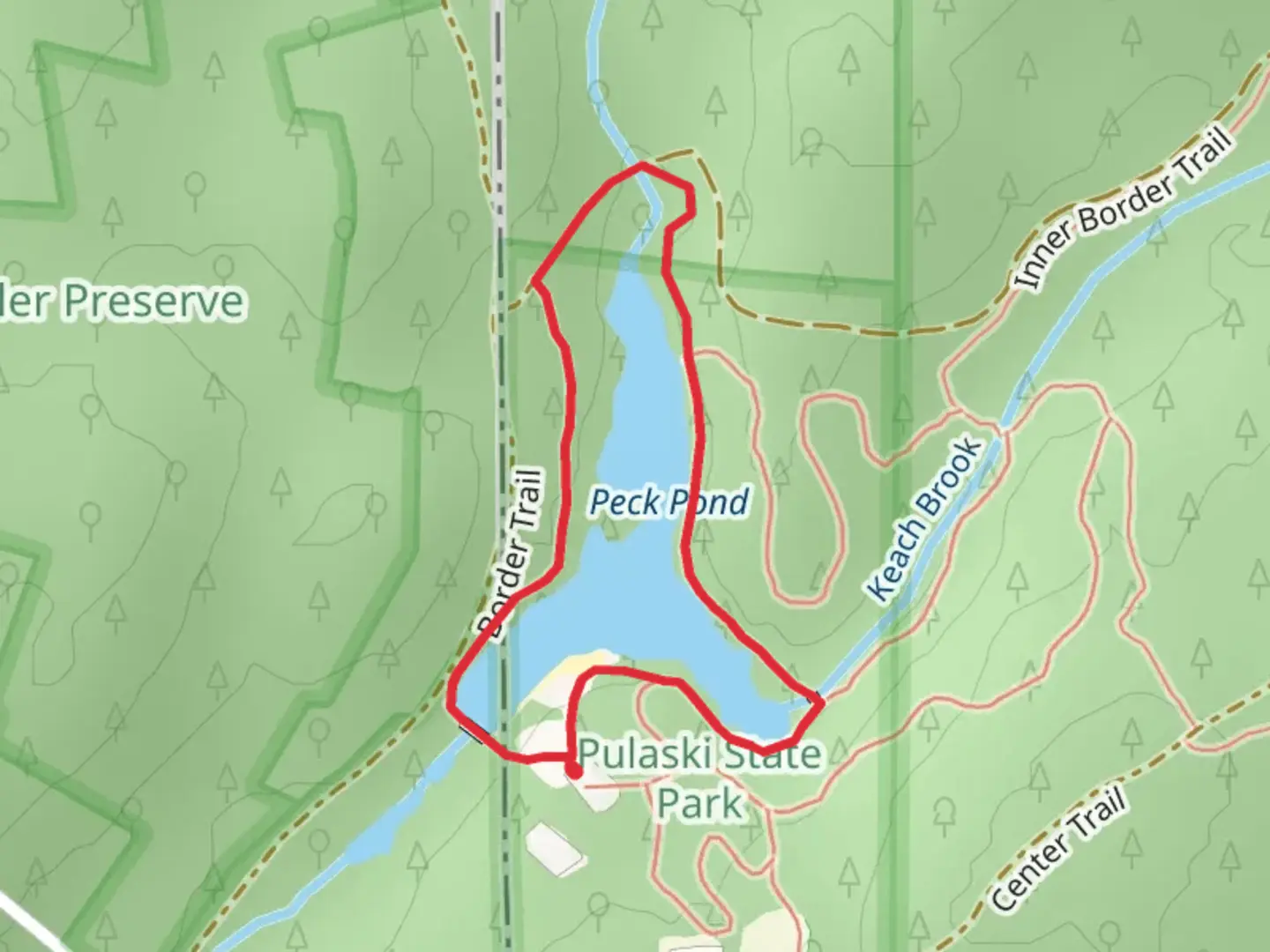 An image depicting the trail Peck Pond Loop and its surrounding area.