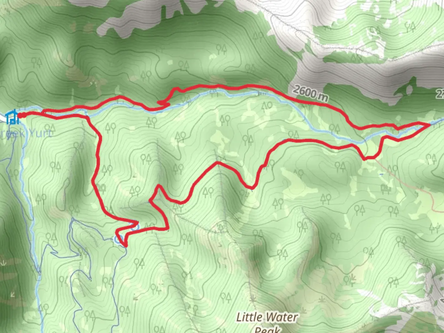 An image depicting the trail Old Red Pine Road Trail and Little Water Trail and its surrounding area.