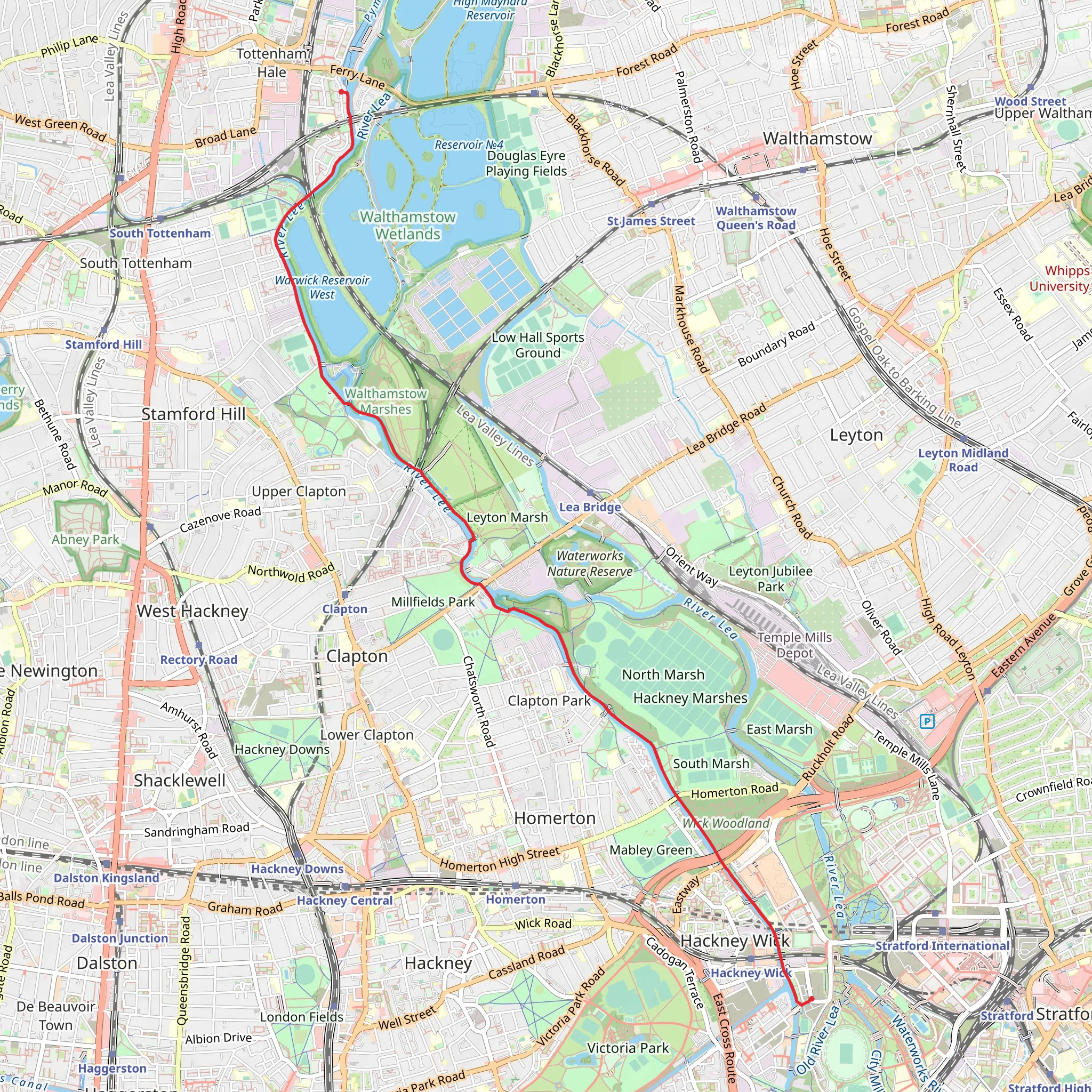 Walthamstow Wetlands to Queen Elizabeth Olympic Park Walk mobile static map