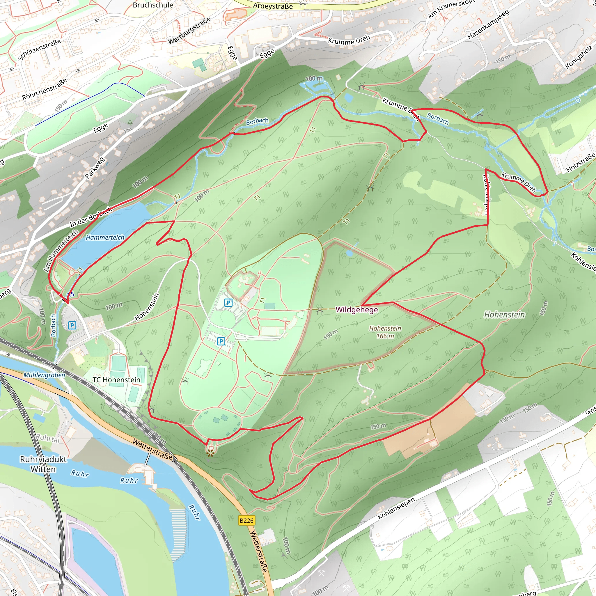 Hammerteich, Hohenstein and Berger-Denkmal Loop via Hohenstein Rundweg H3 mobile static map