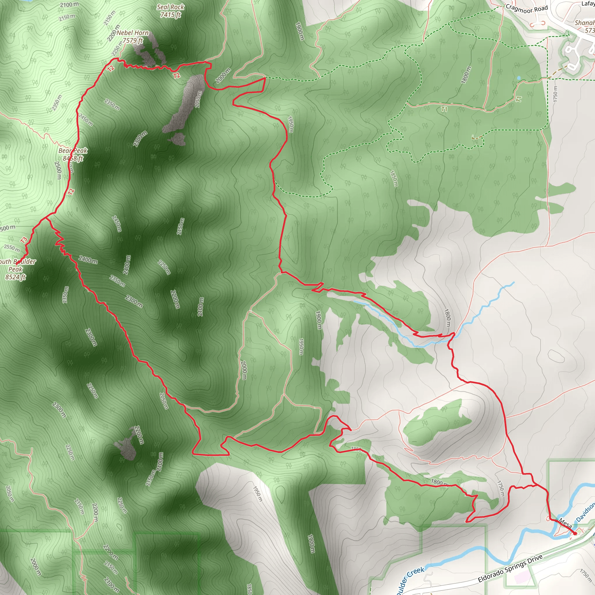 South Boulder Peak, Bear Peak via Shanahan Mesa Trail mobile static map