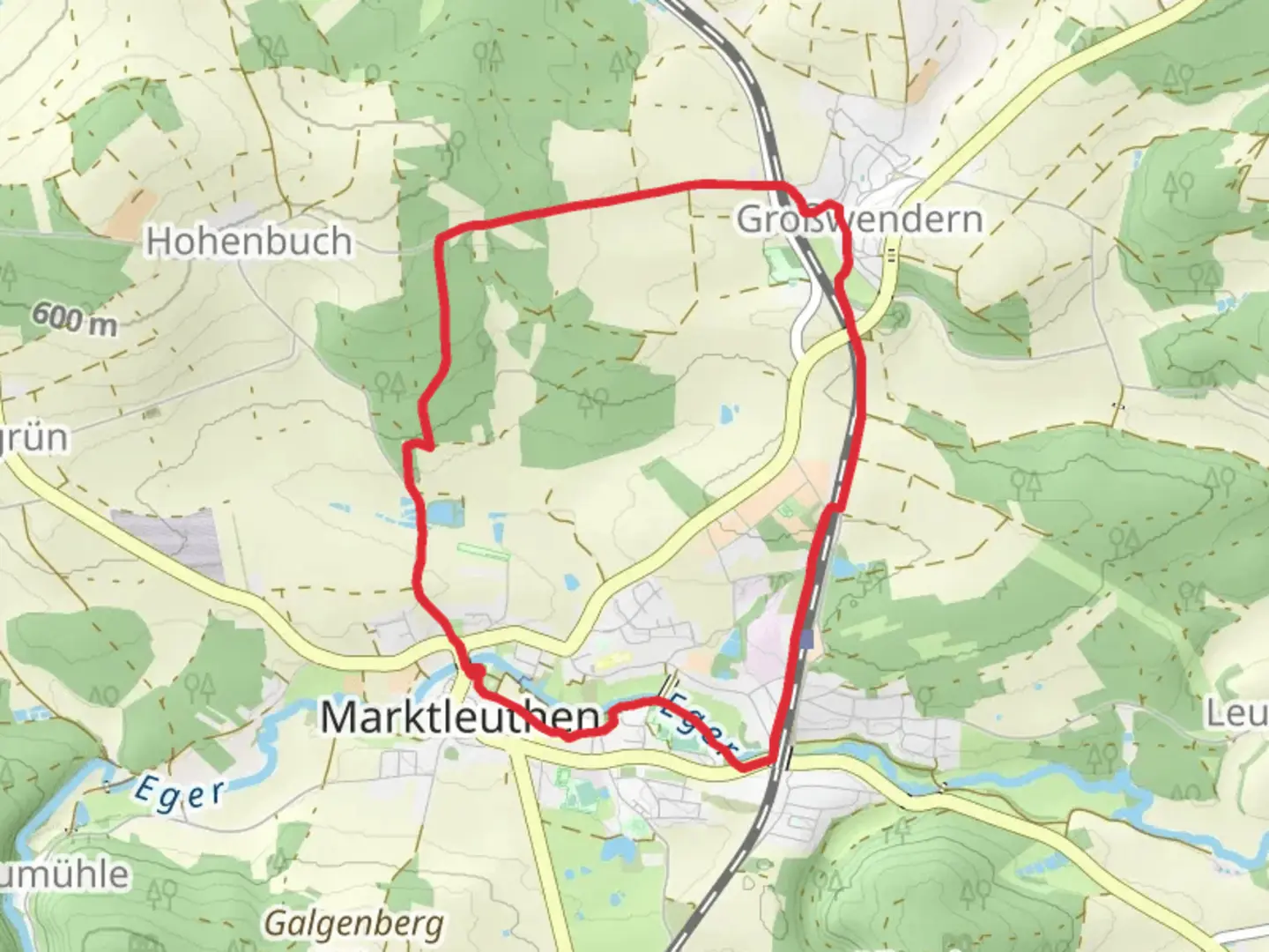 An image depicting the trail Wanderroute Niederlamitz - Roeslau and its surrounding area.