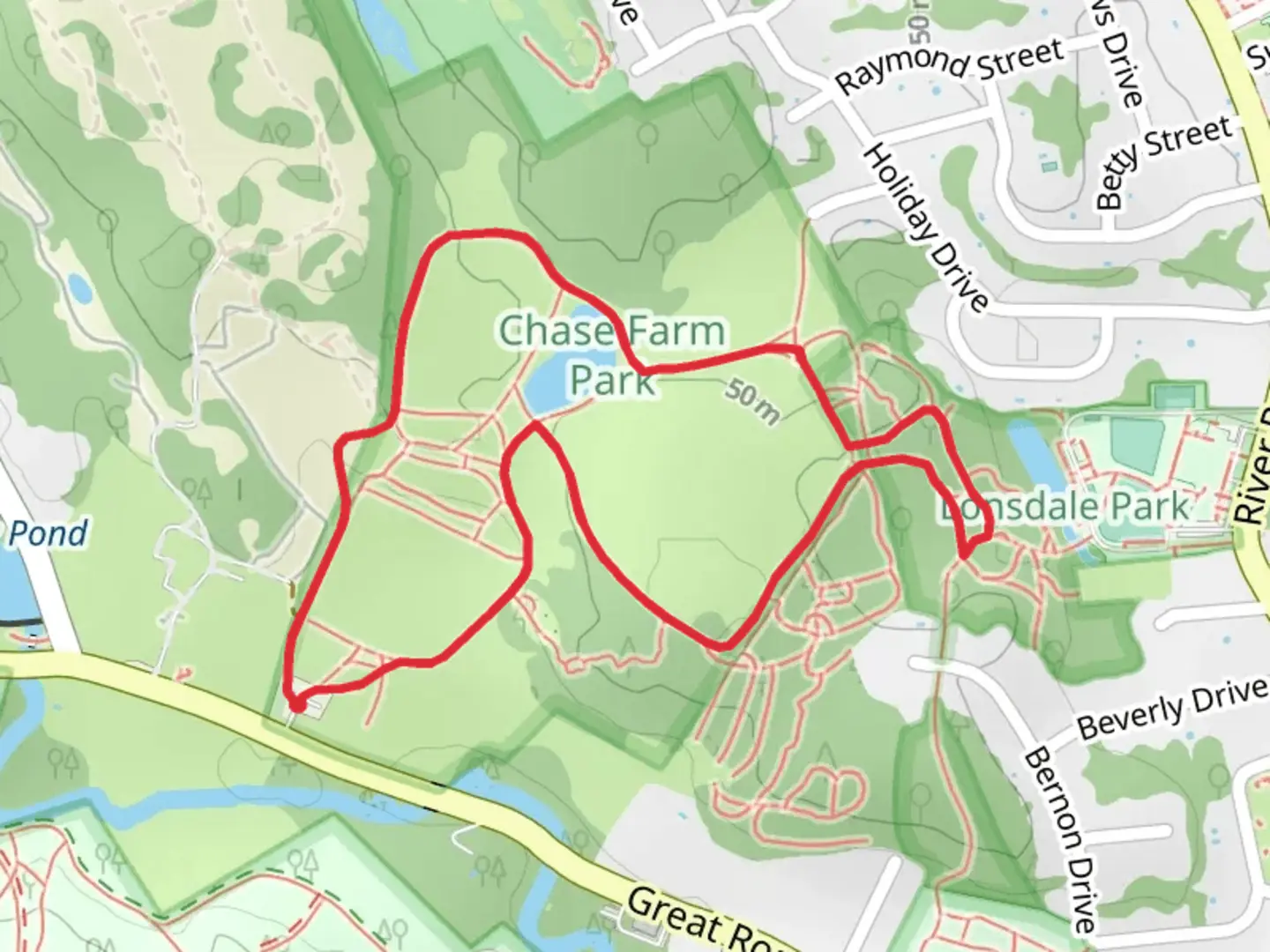 An image depicting the trail Chase Farm and Lonsdale Loop Trail and its surrounding area.