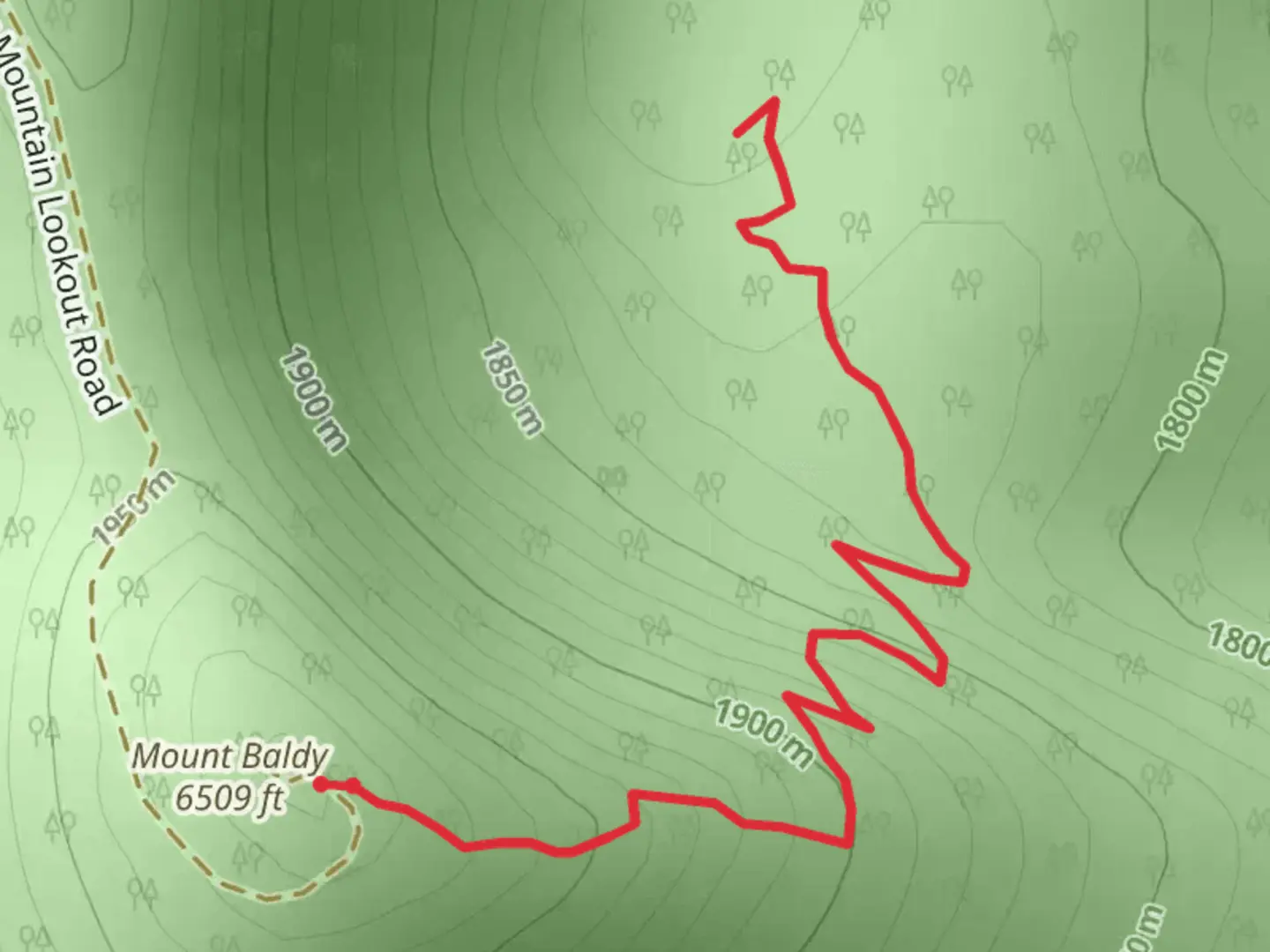 An image depicting the trail Baldy Spring Trail and its surrounding area.
