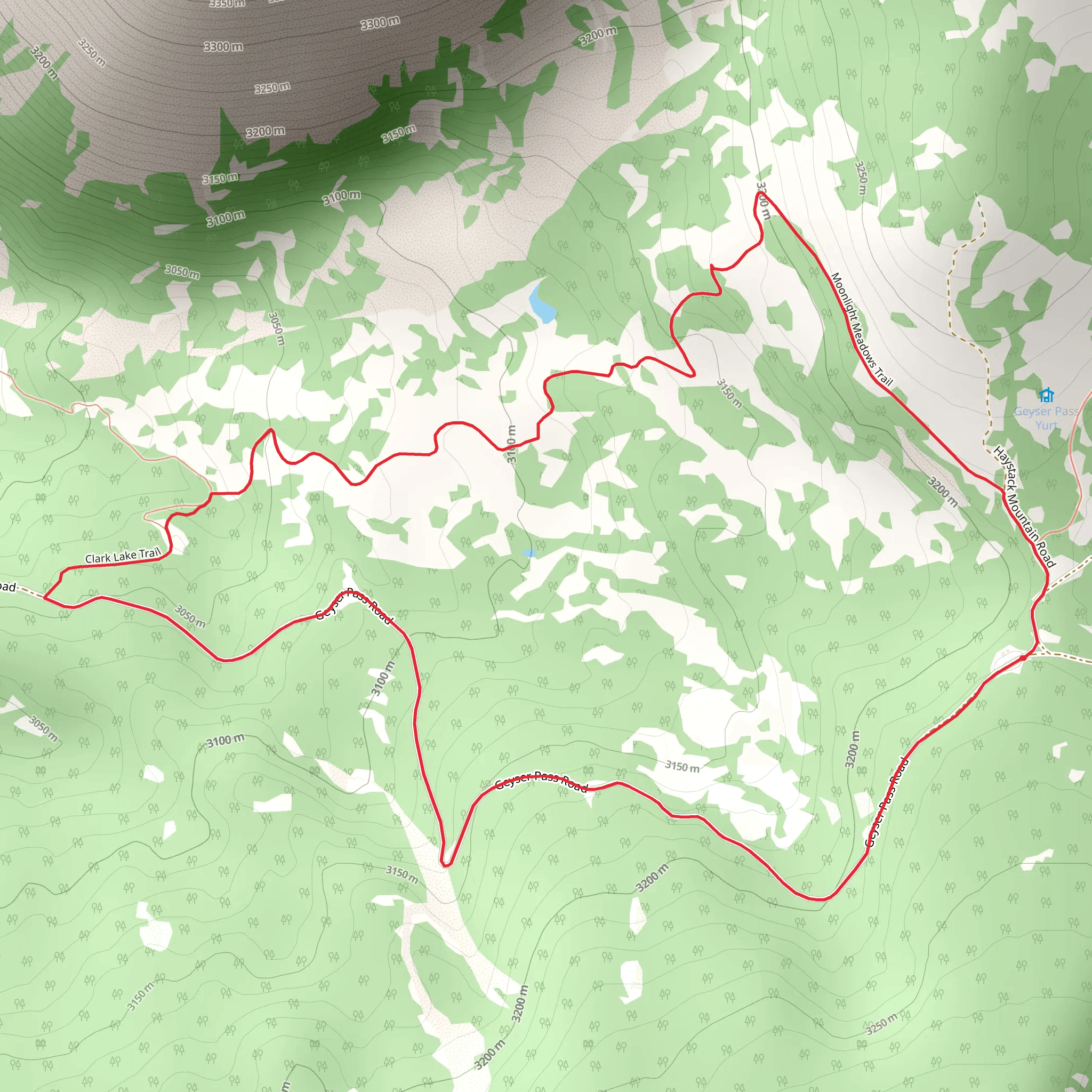 Moonlight Meadows Trail and Geyser Pass Road Loop mobile static map