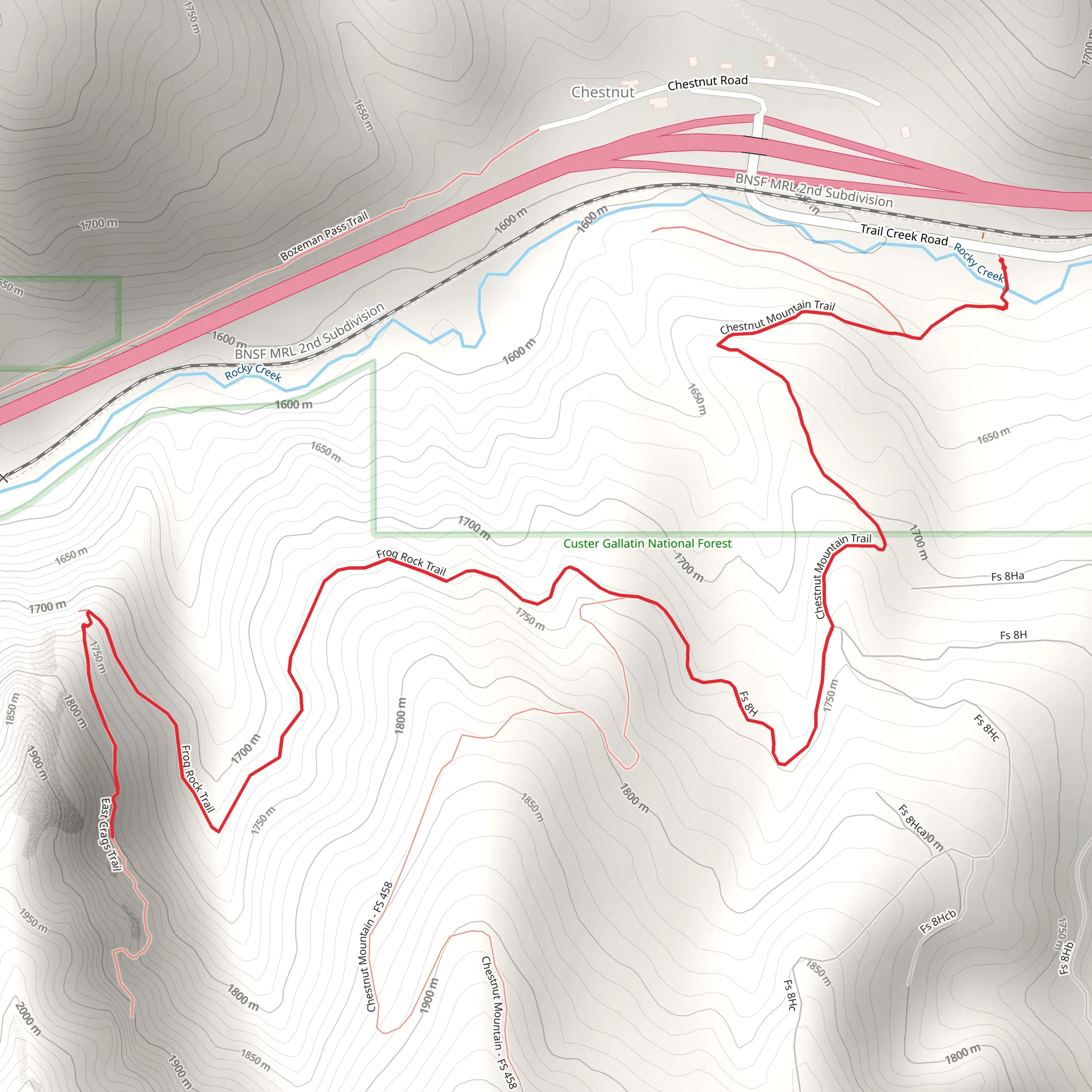 Chestnut Mountain Trail and East Crags Trail mobile static map