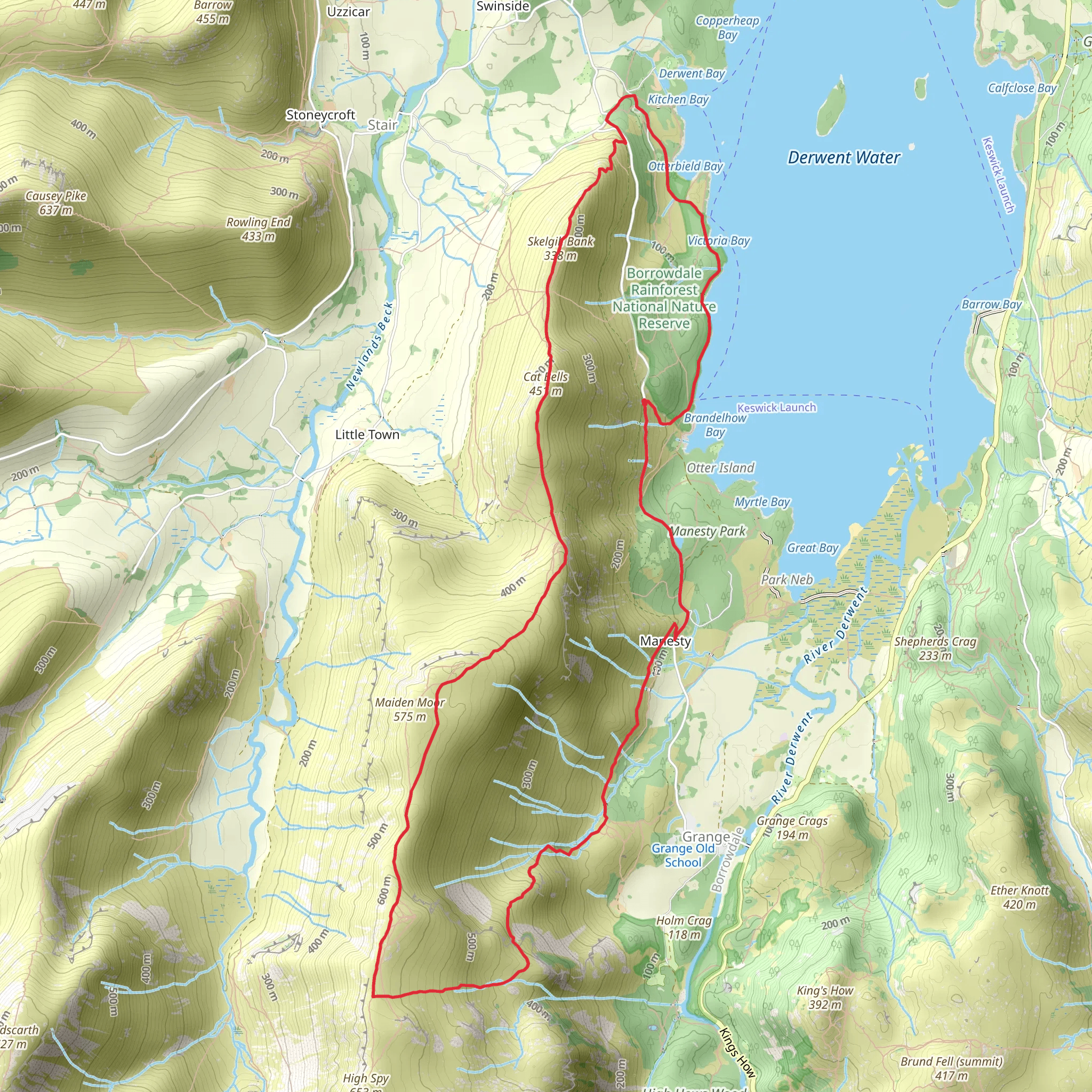Cat Bells, Hause Gate and Maiden Moor Loop via Derwent Water mobile static map