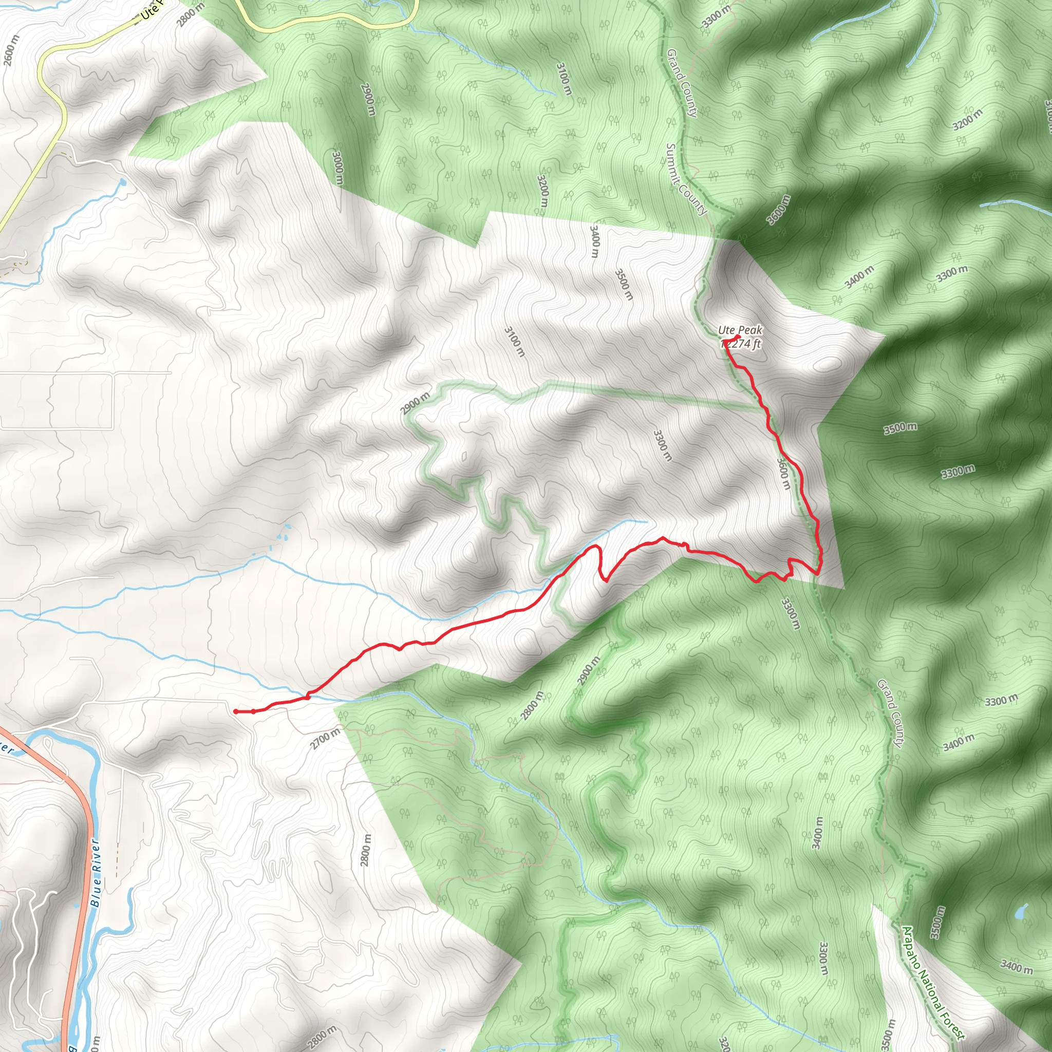 Ute Peak Trail Out and Back mobile static map