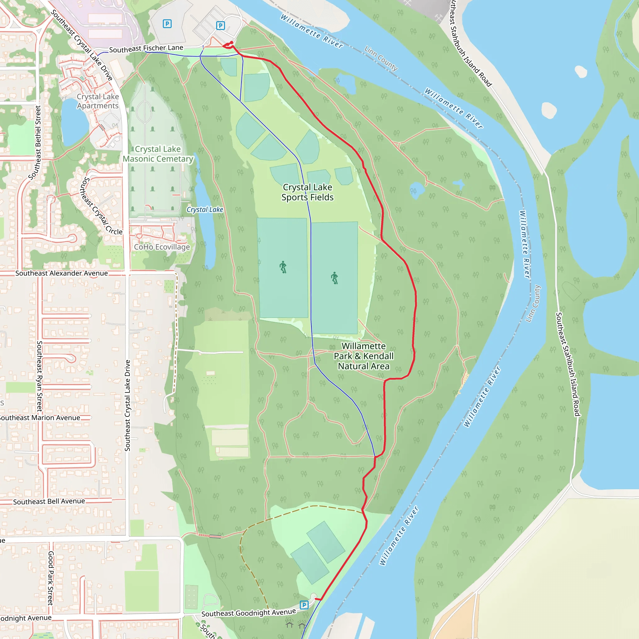 Willamette Park and Kendall Natural Area mobile static map