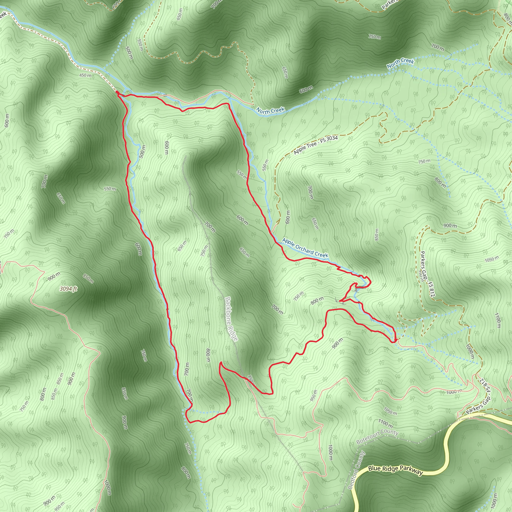 Apple Orchard Falls and Cornelius Creek Trail Loop mobile static map