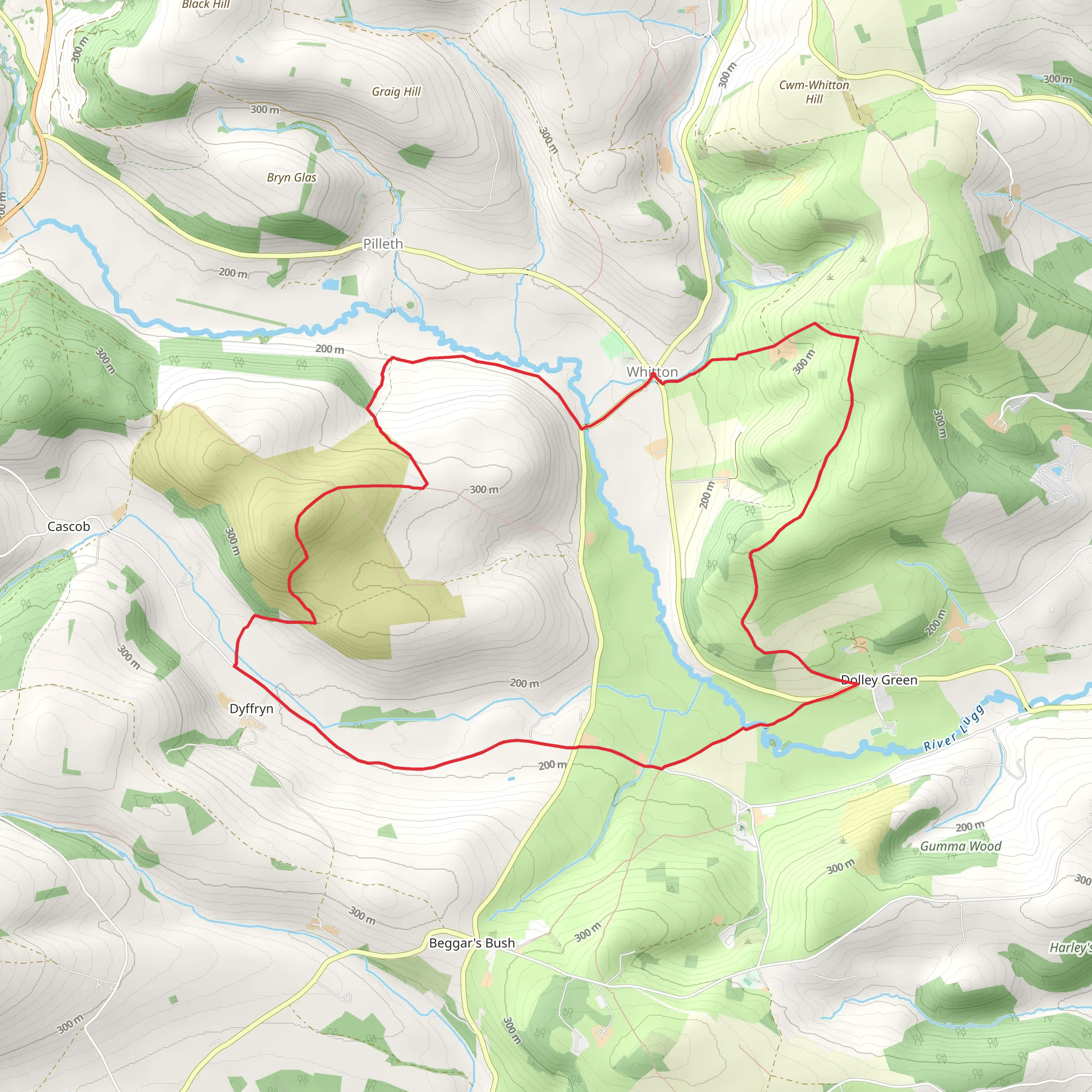 LLan-fawr and Lugg Valley from Whitton mobile static map