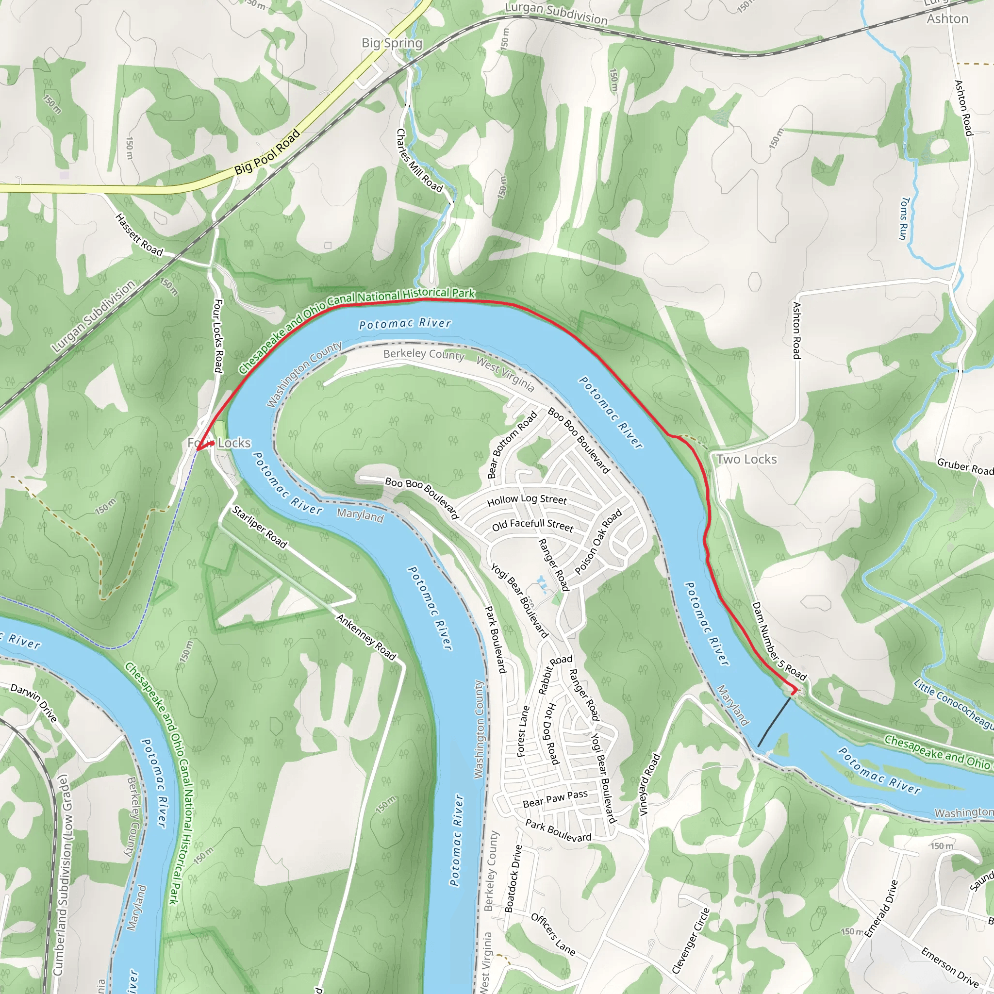 Chesapeake and Ohio Canal Trail from Four Locks mobile static map