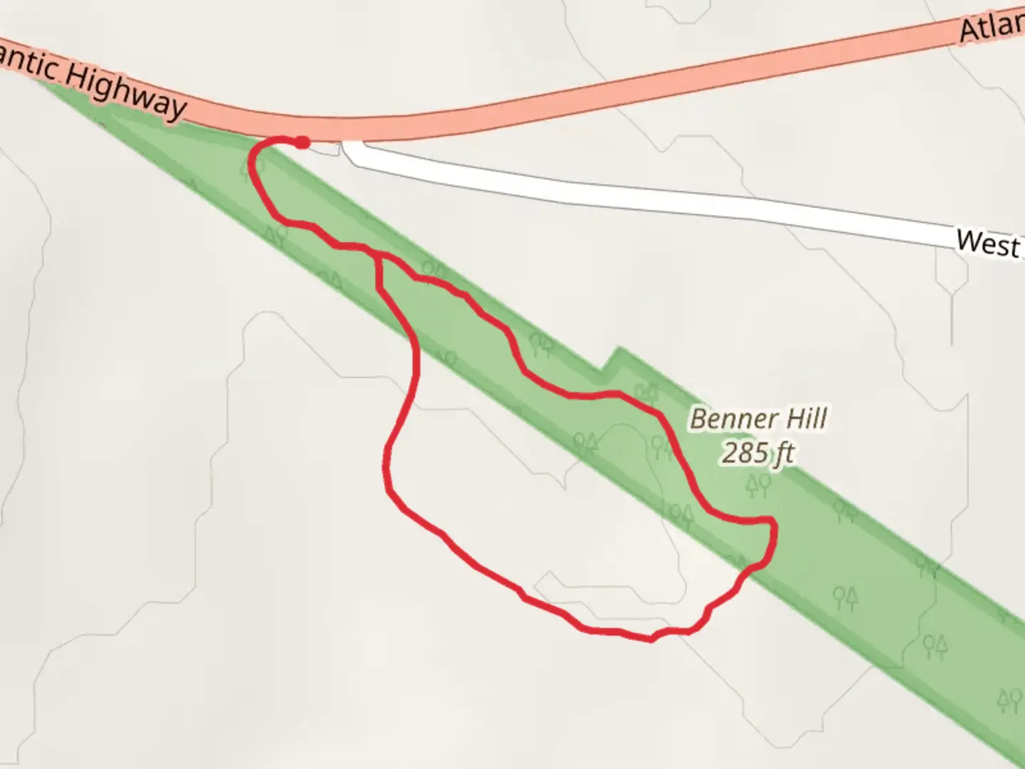 An image depicting the trail Benner Hill Loop and its surrounding area.