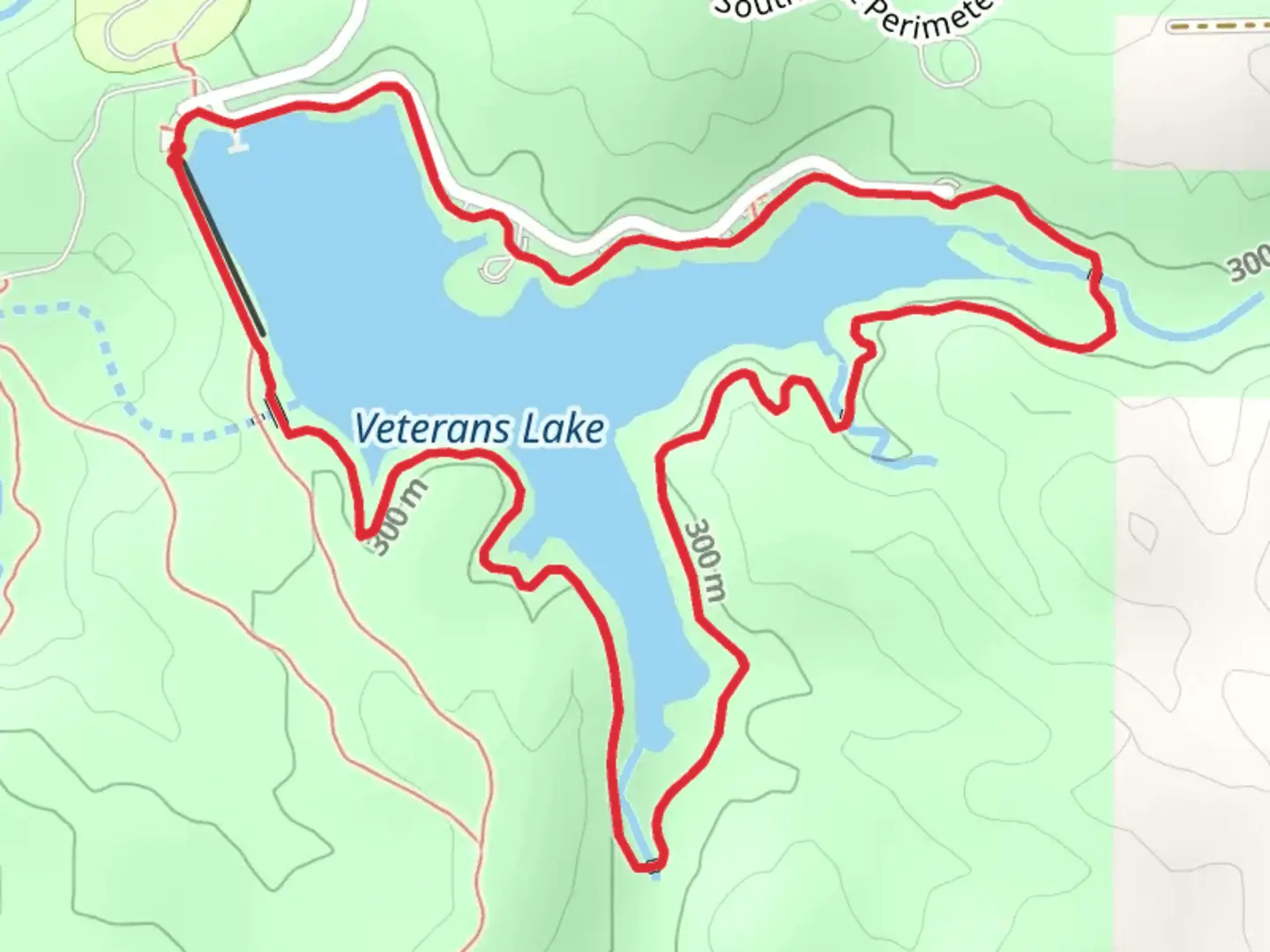 An image depicting the trail Veterans Lake Loop Trail and its surrounding area.