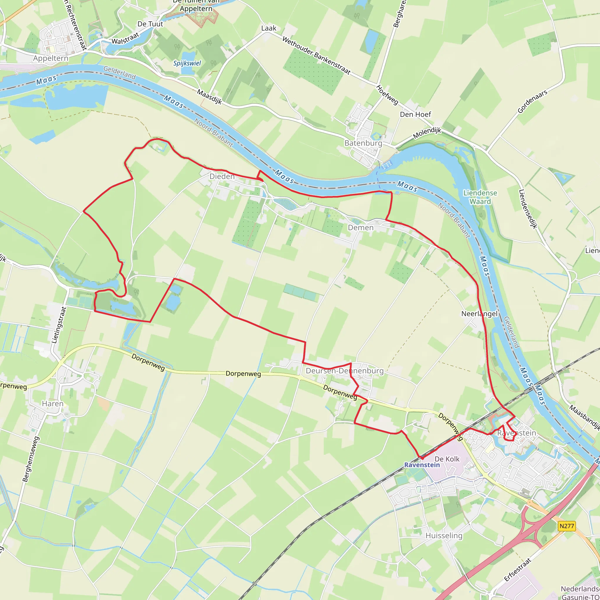 Ossekampen and Maas Loop via Ons Kloosterpad mobile static map