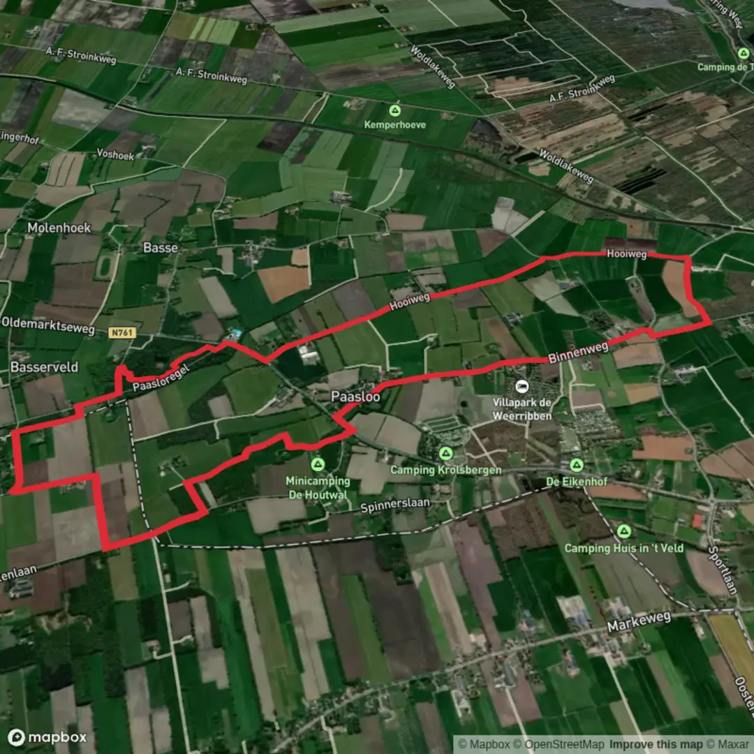 An image depicting the trail Binnen Weg and Hooi Weg and its surrounding area.