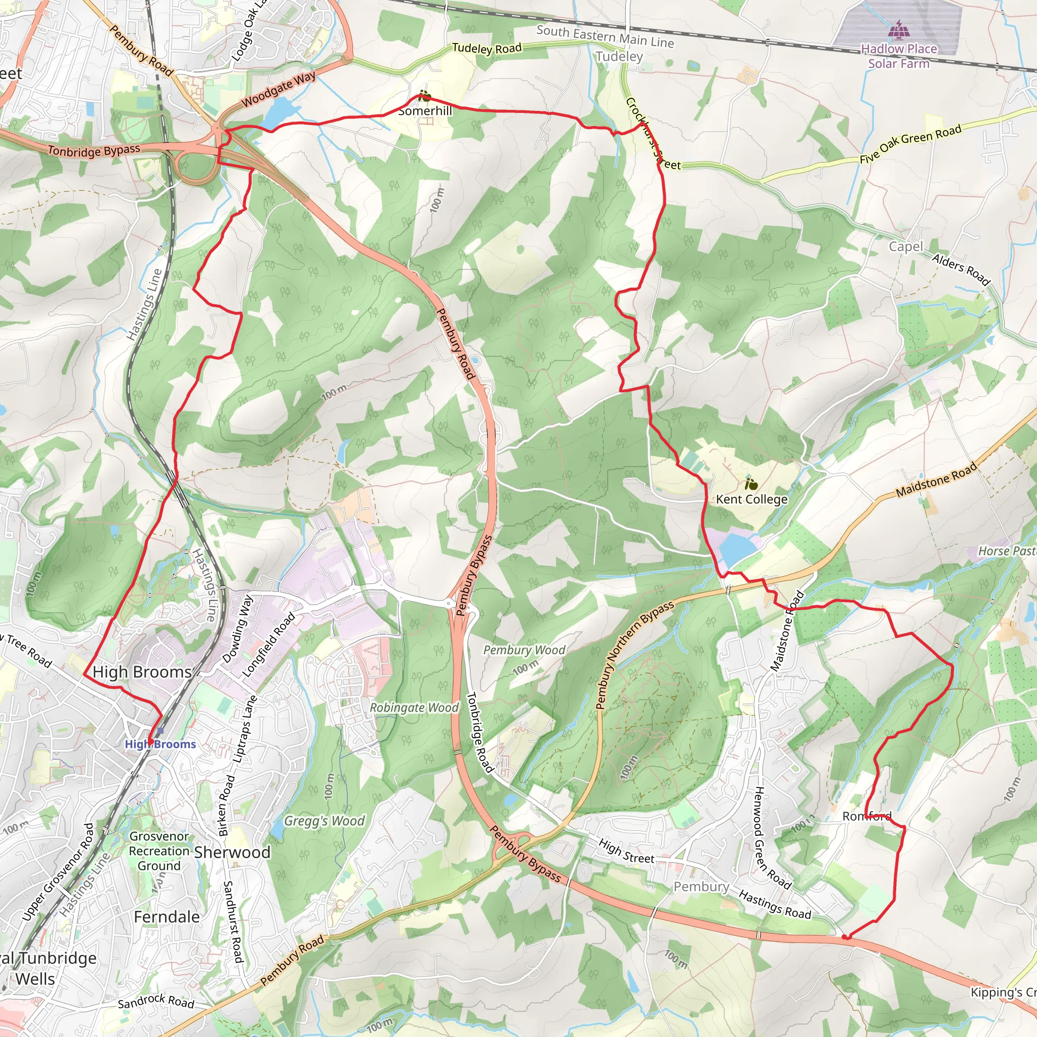 High Blooms to Fletchers via Somerhill Park and Snipe Wood mobile static map