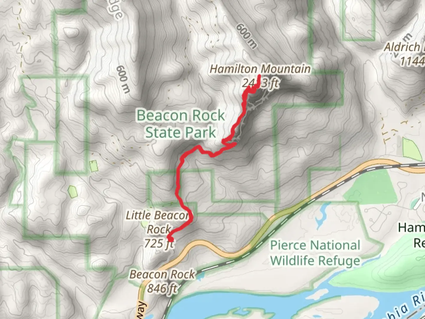An image depicting the trail Hamilton Mountain Trail Out and Back and its surrounding area.